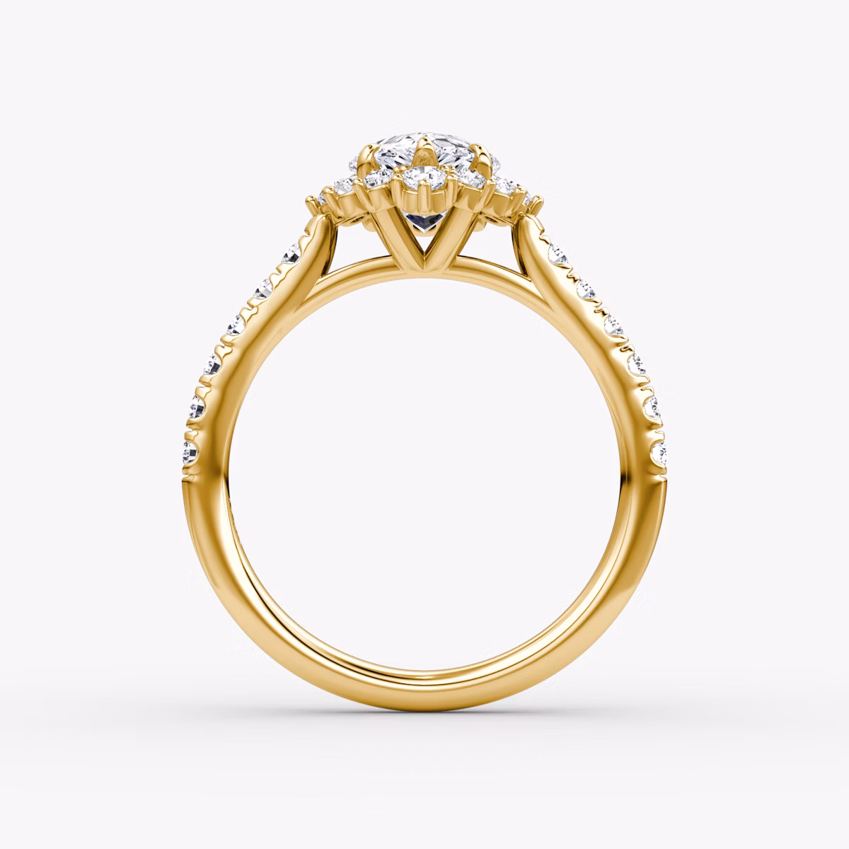 Anillo de compromiso Aurora Halo | Pera | 18k | Oro amarillo | bandAccent: Pavé | diamondOrientation: vertical | caratWeight: other