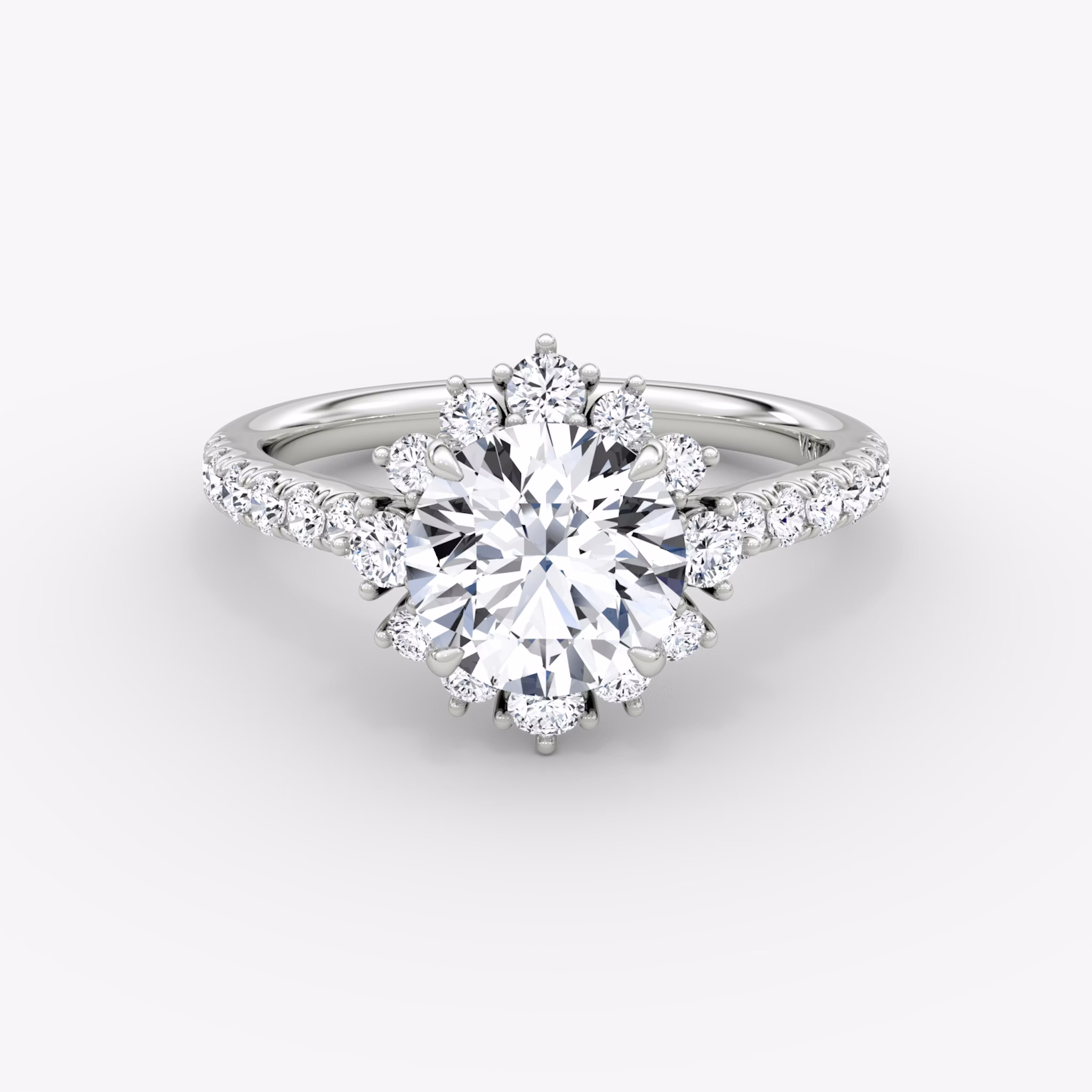 The Aurora Halo | Round Brilliant | 18k | White Gold | bandAccent: Pavé | caratWeight: other | diamondOrientation: vertical