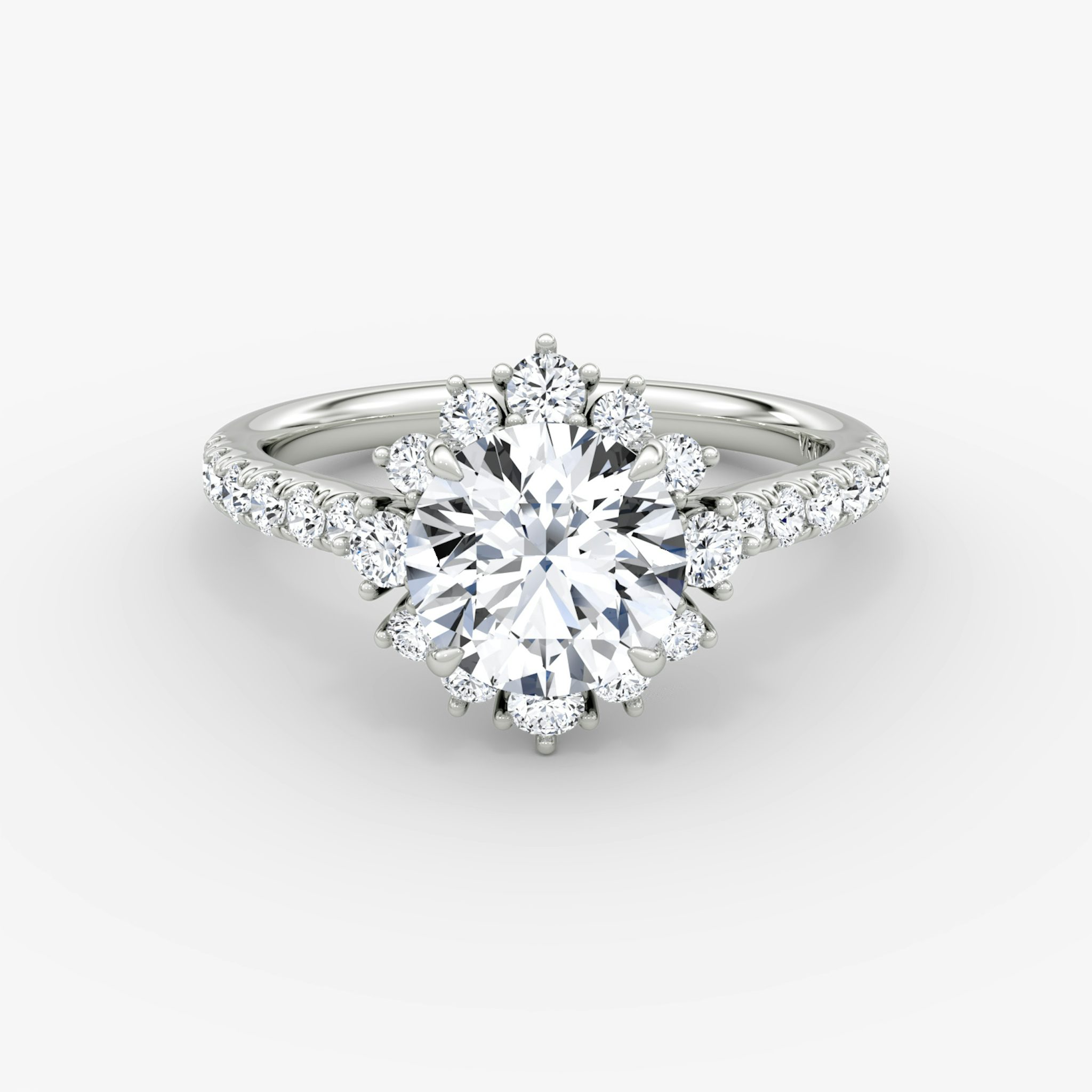 The Aurora Halo | Round Brilliant | 18k | White Gold | bandAccent: Pavé | caratWeight: other | diamondOrientation: vertical
