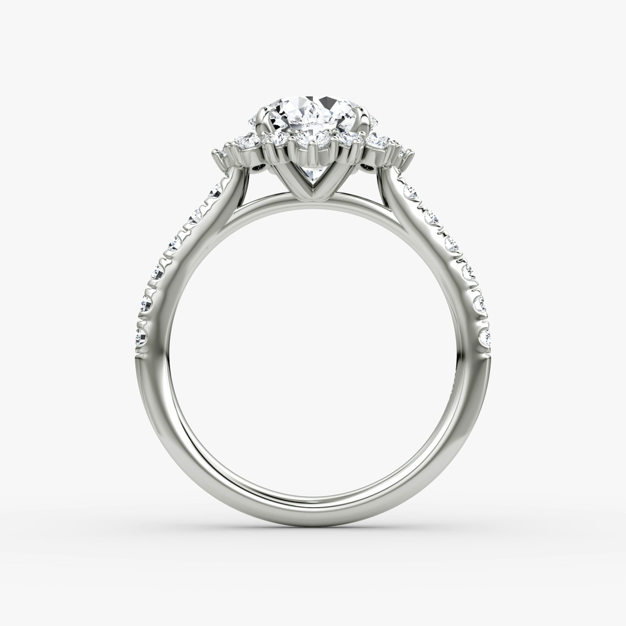 The Aurora Halo | Round Brilliant | 18k | White Gold | bandAccent: Pavé | caratWeight: other | diamondOrientation: vertical