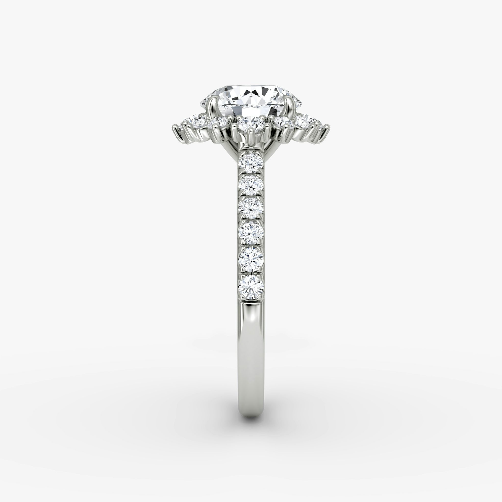 The Aurora Halo | Round Brilliant | 18k | White Gold | bandAccent: Pavé | caratWeight: other | diamondOrientation: vertical