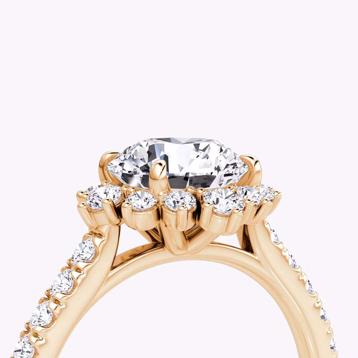 The Aurora Halo | Round Brilliant | 14k | Rose Gold | bandAccent: Pavé | caratWeight: 1.0ct | diamondOrientation: vertical
