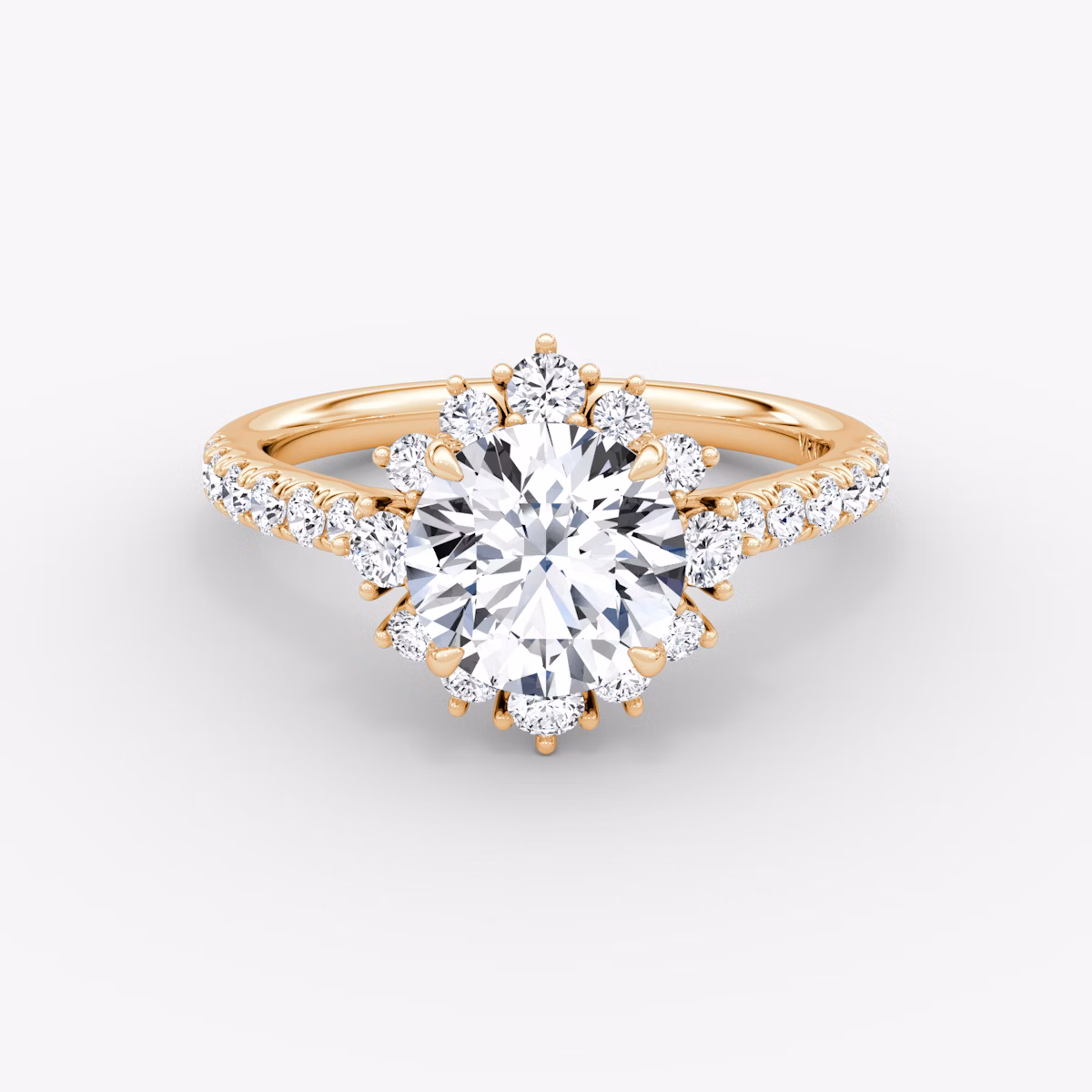 The Aurora Halo | Round Brilliant | 14k | Rose Gold | bandAccent: Pavé | caratWeight: 1.0ct | diamondOrientation: vertical