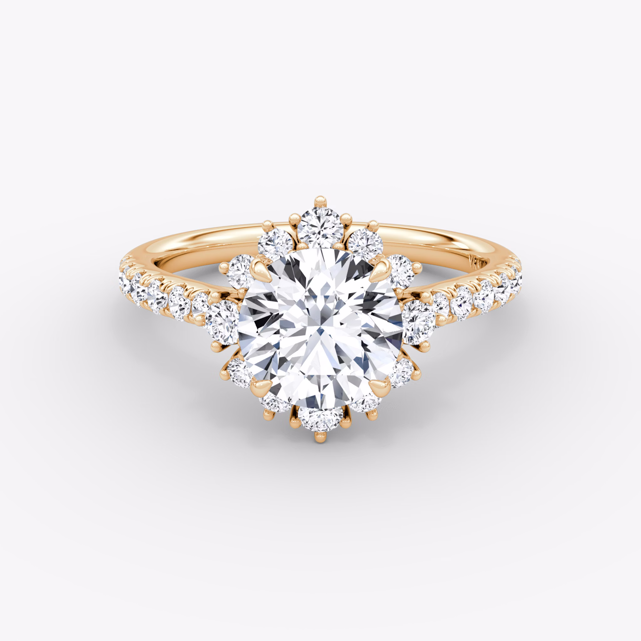 The Aurora Halo | Round Brilliant | 14k | Rose Gold | bandAccent: Pavé | caratWeight: other | diamondOrientation: vertical