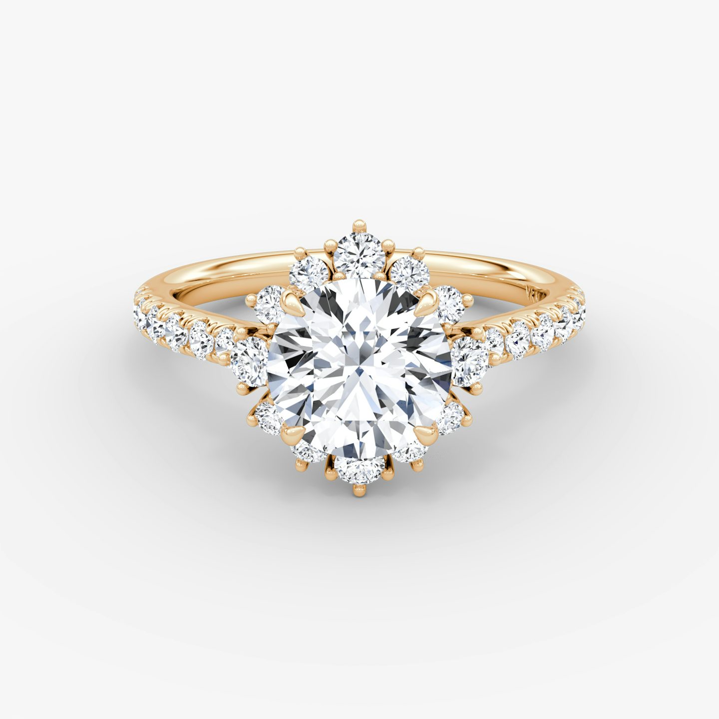 The Aurora Halo | Round Brilliant | 14k | Rose Gold | bandAccent: Pavé | caratWeight: 1.0ct | diamondOrientation: vertical
