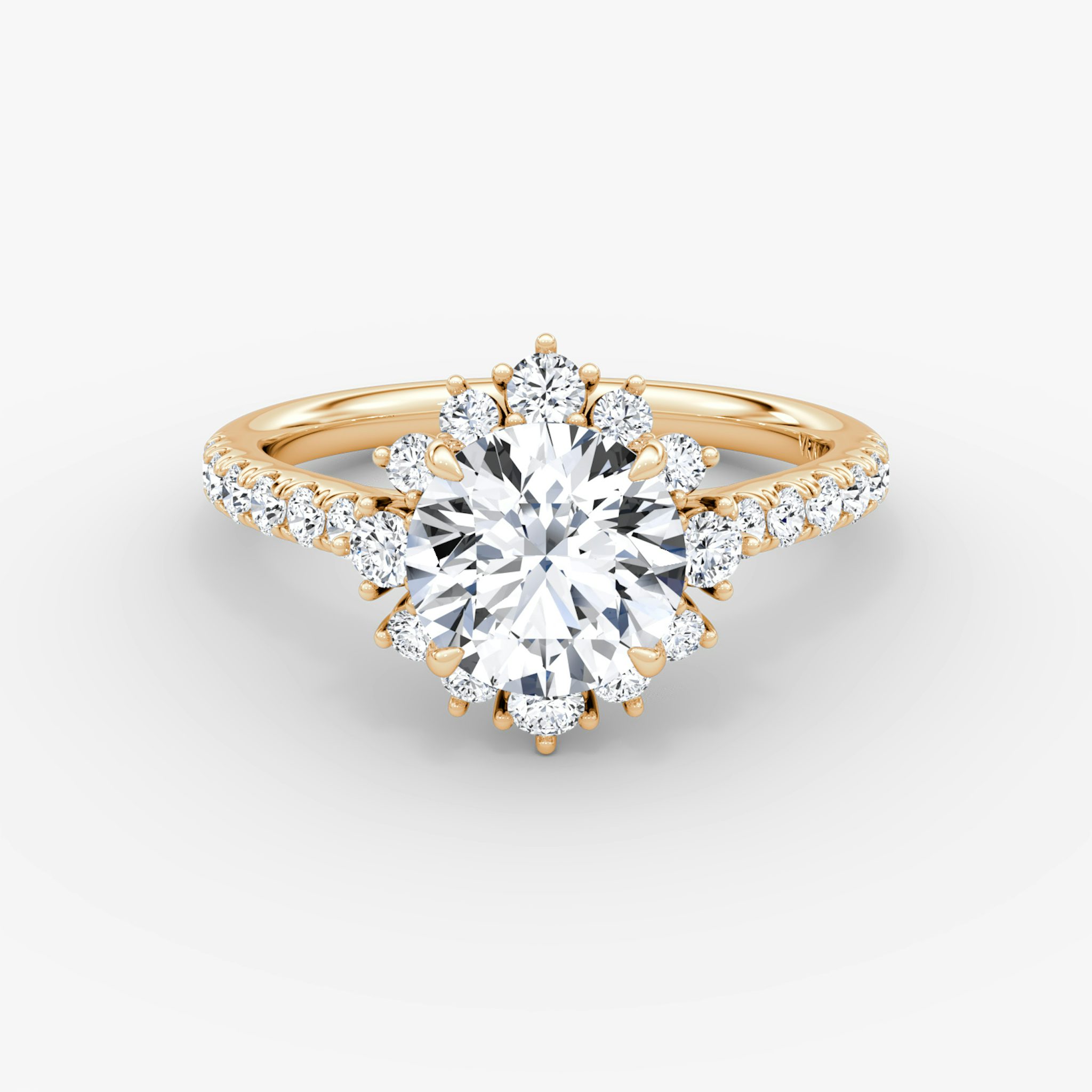 The Aurora Halo | Round Brilliant | 14k | Rose Gold | bandAccent: Pavé | caratWeight: other | diamondOrientation: vertical