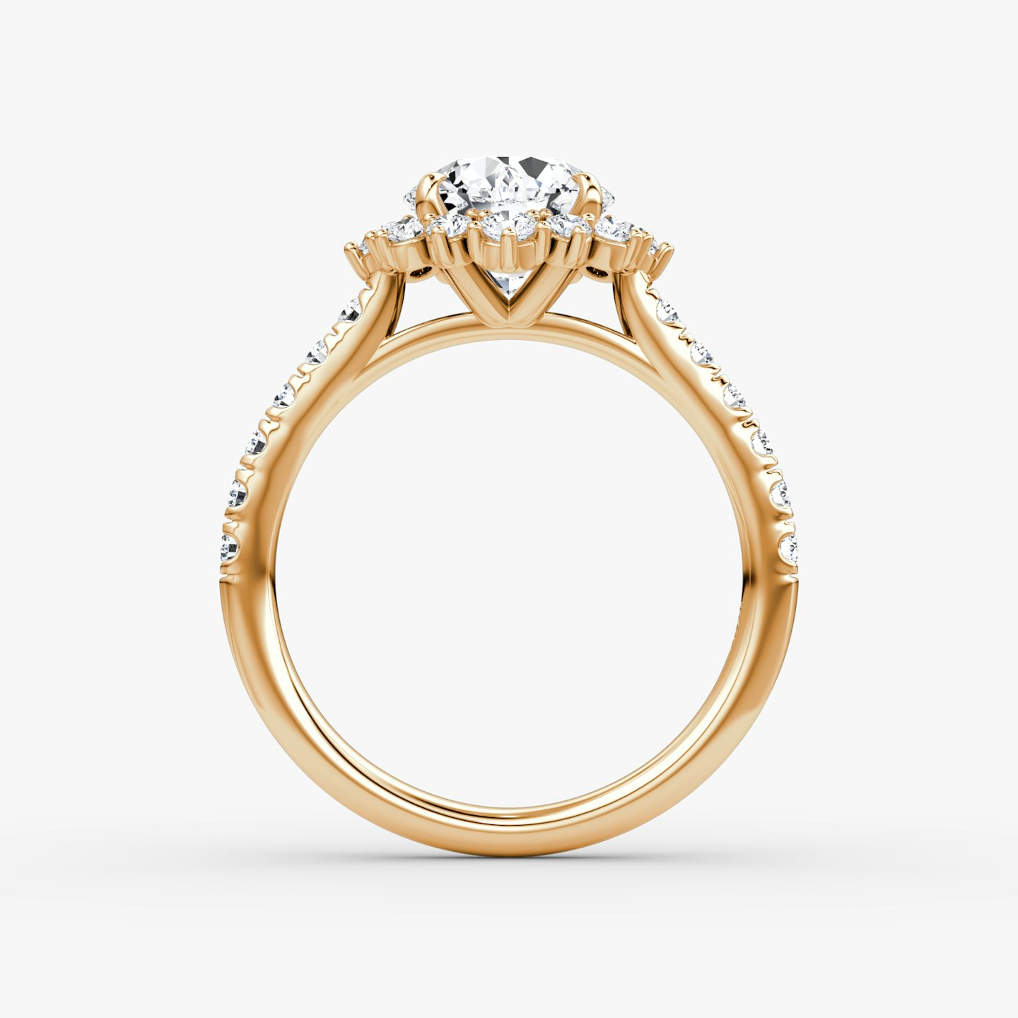 The Aurora Halo | Round Brilliant | 14k | Rose Gold | bandAccent: Pavé | caratWeight: 1.0ct | diamondOrientation: vertical