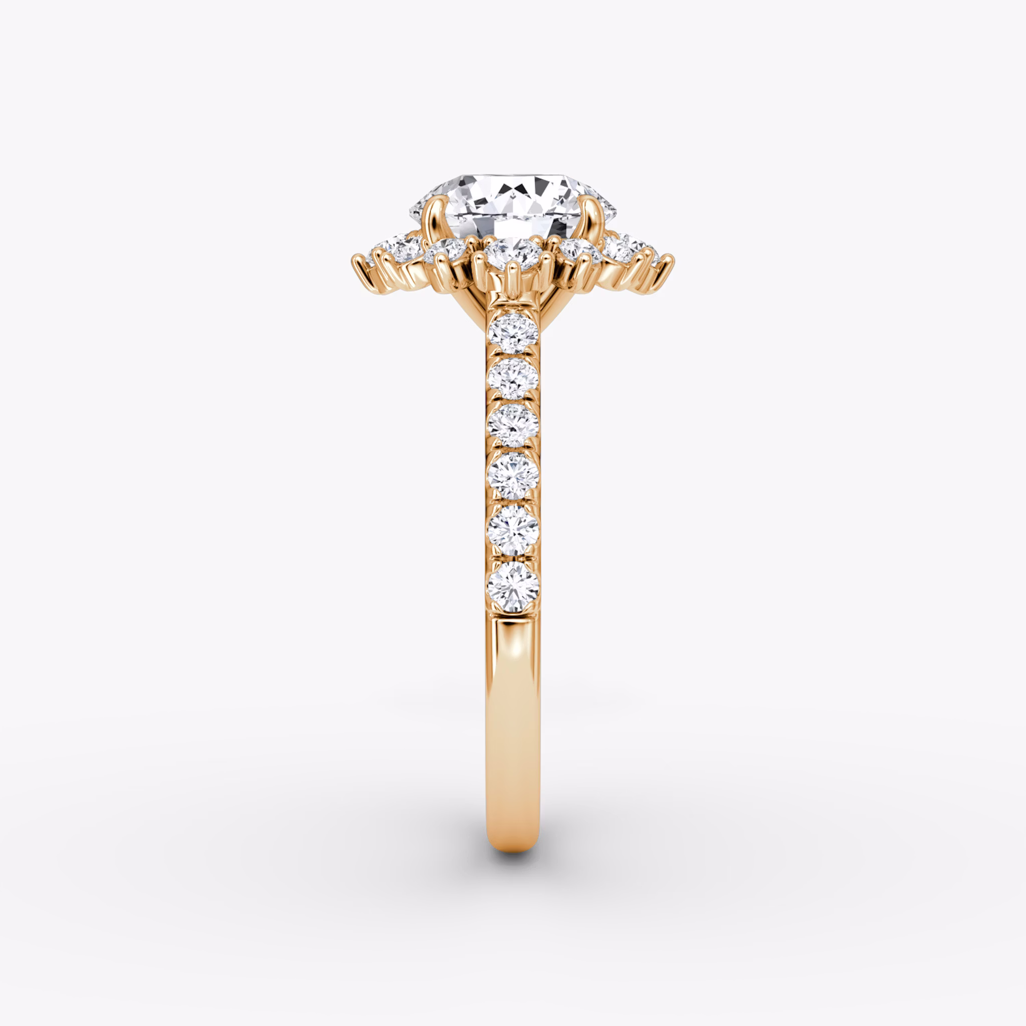 The Aurora Halo | Round Brilliant | 14k | Rose Gold | bandAccent: Pavé | caratWeight: other | diamondOrientation: vertical