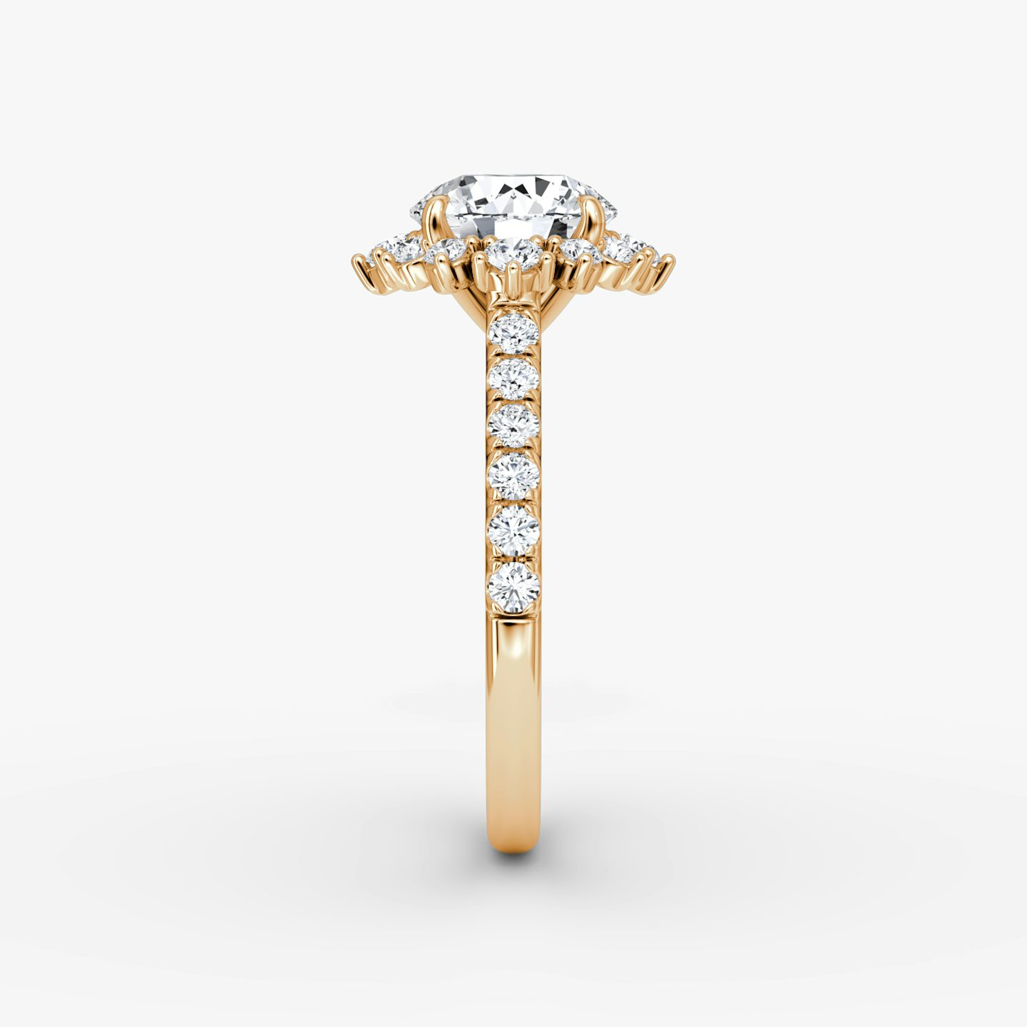 The Aurora Halo | Round Brilliant | 14k | Rose Gold | bandAccent: Pavé | caratWeight: 1.0ct | diamondOrientation: vertical