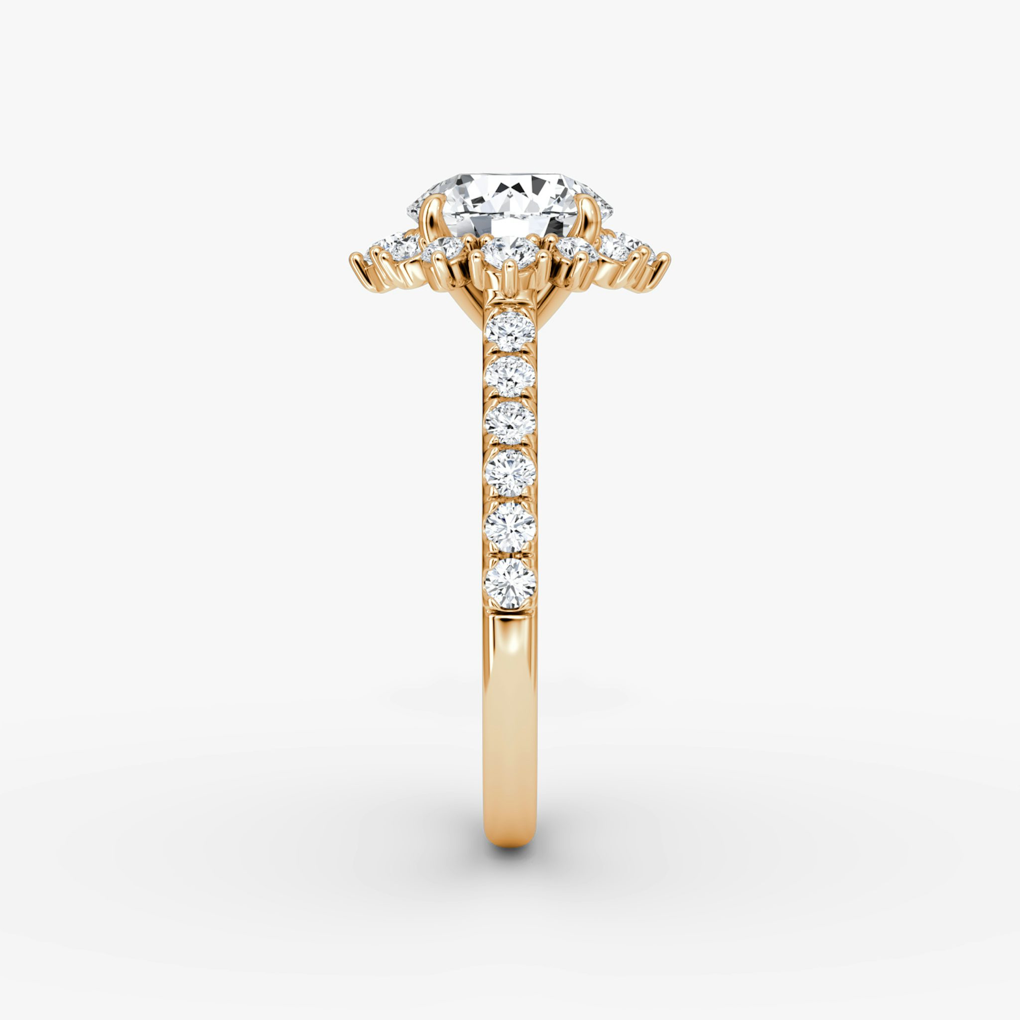The Aurora Halo | Round Brilliant | 14k | Rose Gold | bandAccent: Pavé | caratWeight: other | diamondOrientation: vertical