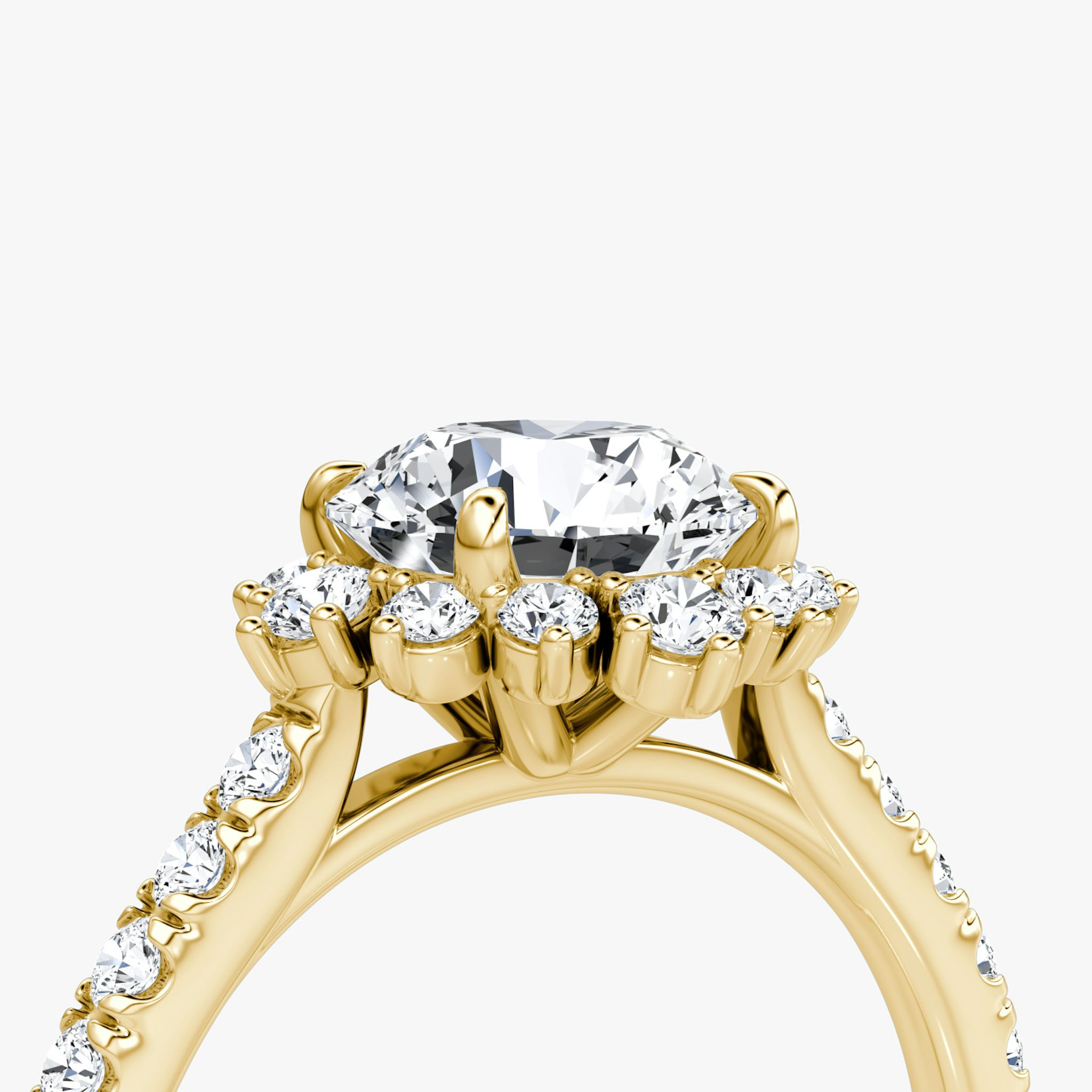 The Aurora Halo | Round Brilliant | 18k | Yellow Gold | bandAccent: Pavé | caratWeight: other | diamondOrientation: vertical