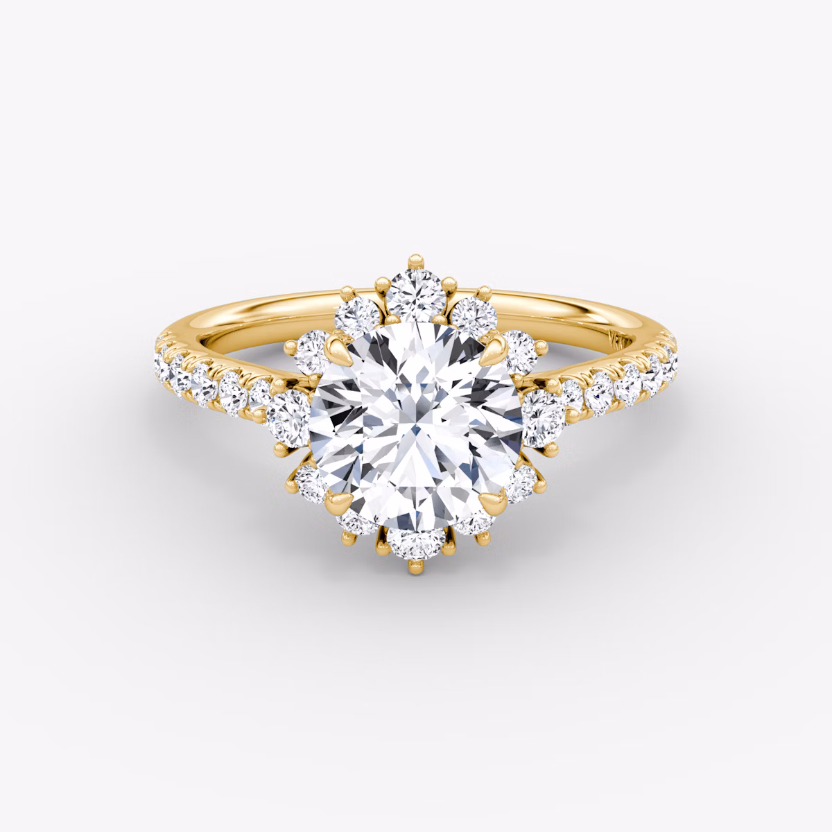 Anillo de compromiso Aurora Halo | Brillante | 18k | Oro amarillo | bandAccent: Pavé | caratWeight: other | diamondOrientation: vertical