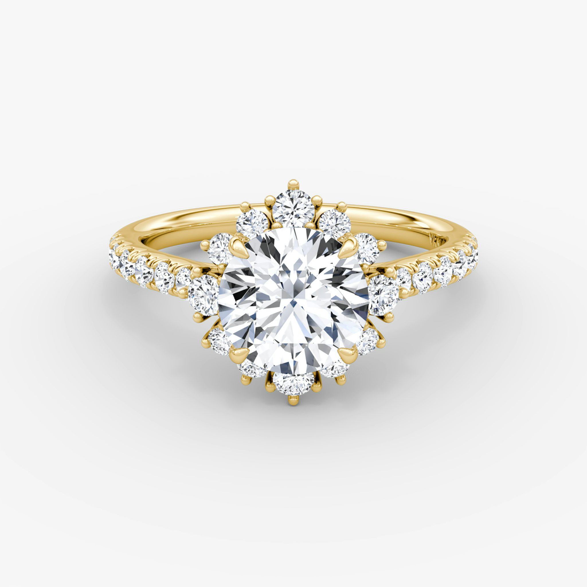 The Aurora Halo | Round Brilliant | 18k | Yellow Gold | bandAccent: Pavé | caratWeight: other | diamondOrientation: vertical