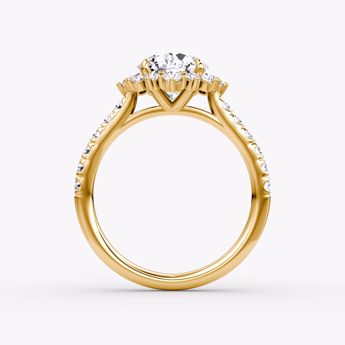 Anillo de compromiso Aurora Halo | Brillante | 18k | Oro amarillo | bandAccent: Pavé | caratWeight: other | diamondOrientation: vertical