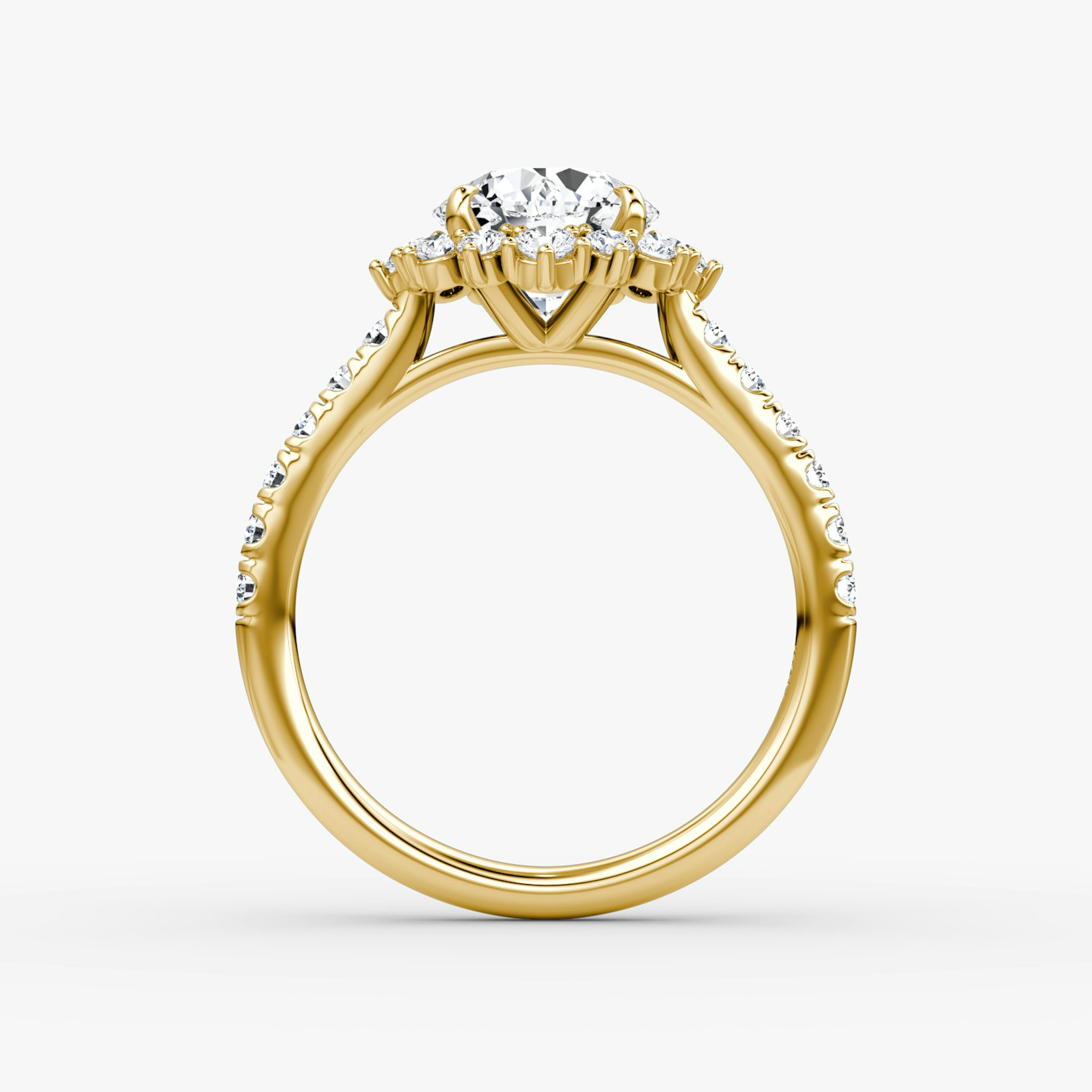 The Aurora Halo | Round Brilliant | 18k | Yellow Gold | bandAccent: Pavé | caratWeight: other | diamondOrientation: vertical