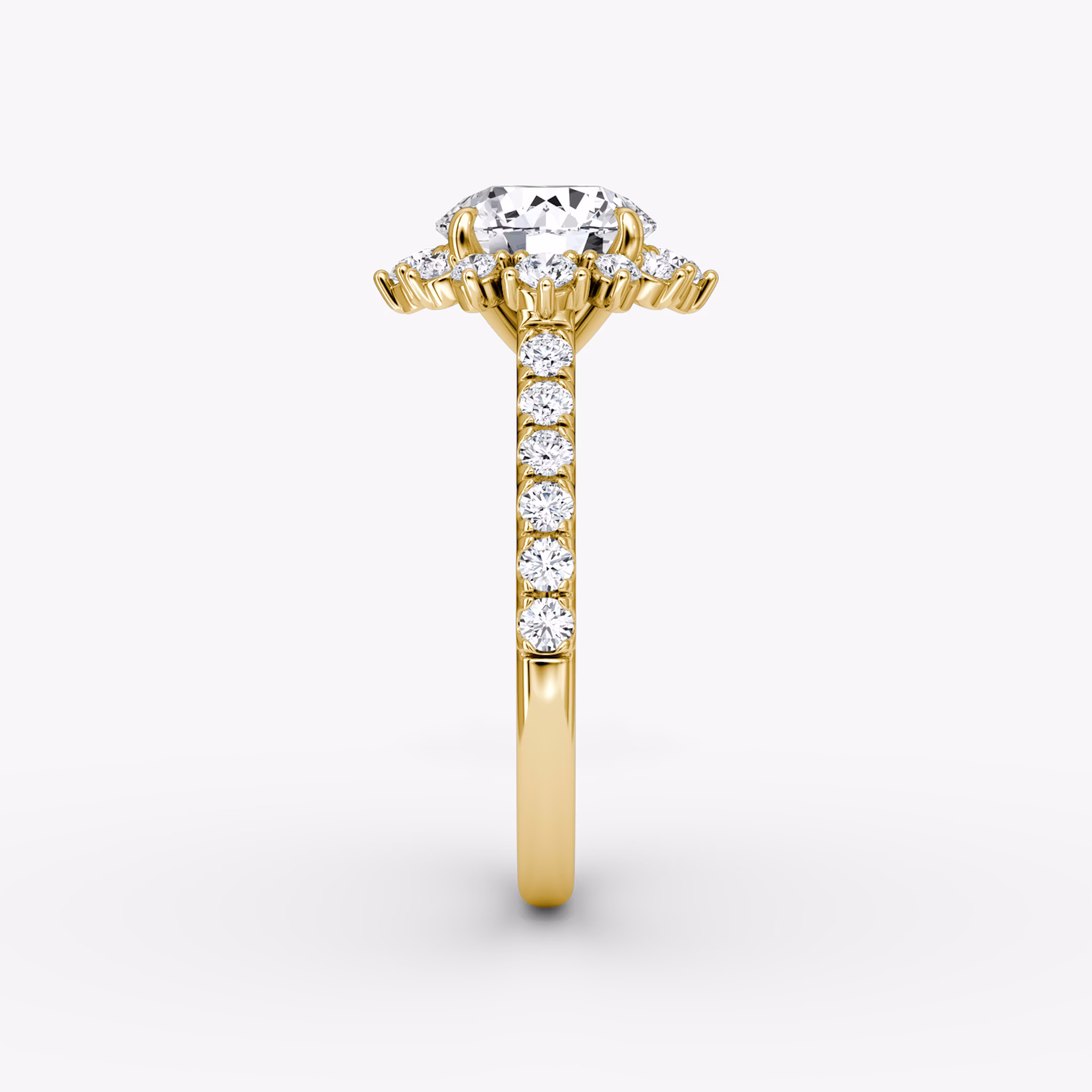 The Aurora Halo | Round Brilliant | 18k | Yellow Gold | bandAccent: Pavé | caratWeight: other | diamondOrientation: vertical
