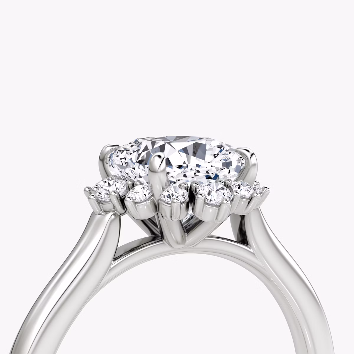 The Aurora Halo | Cushion | 18k | White Gold | bandAccent: Plain | diamondOrientation: vertical | caratWeight: other