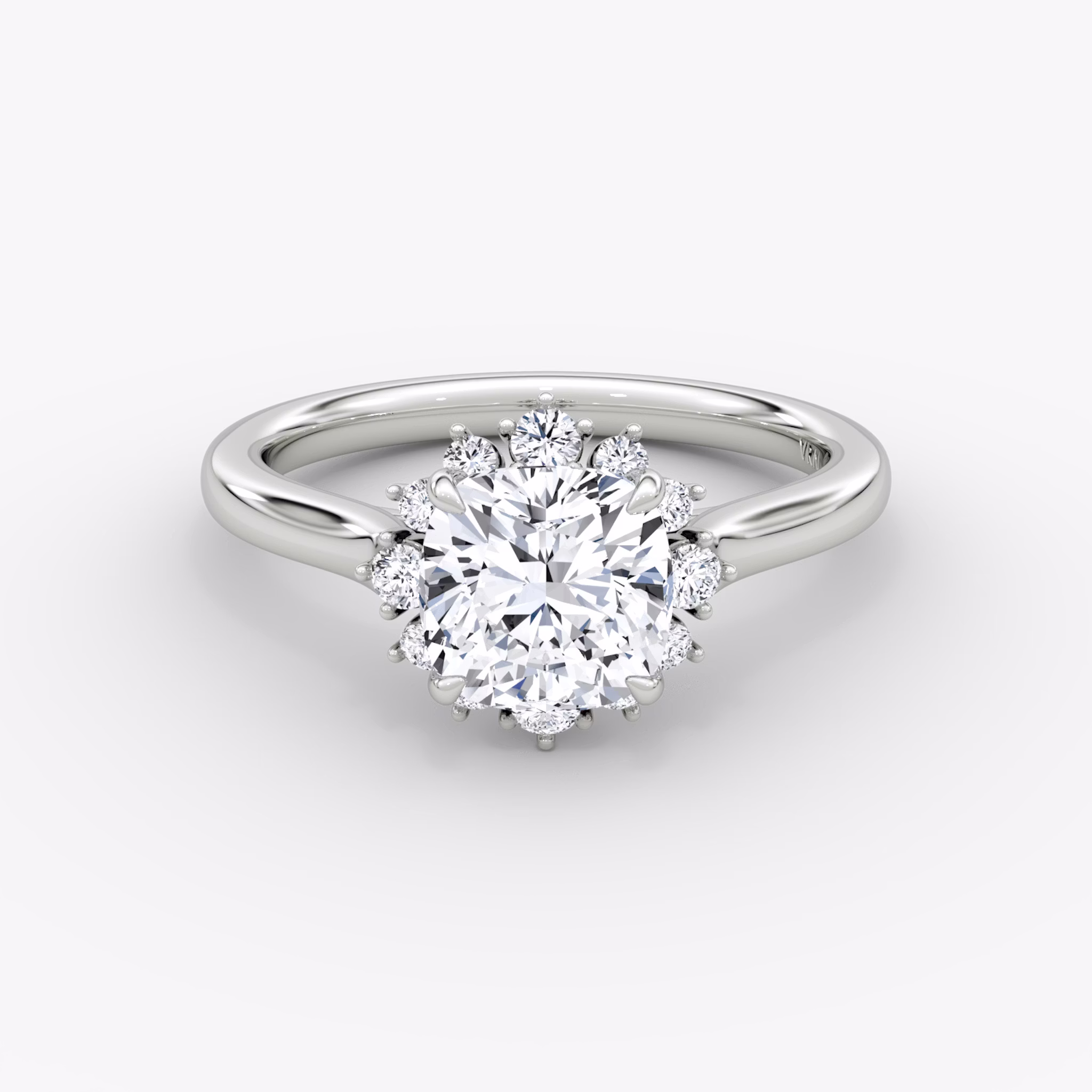 The Aurora Halo | Cushion | 18k | White Gold | bandAccent: Plain | diamondOrientation: vertical | caratWeight: other