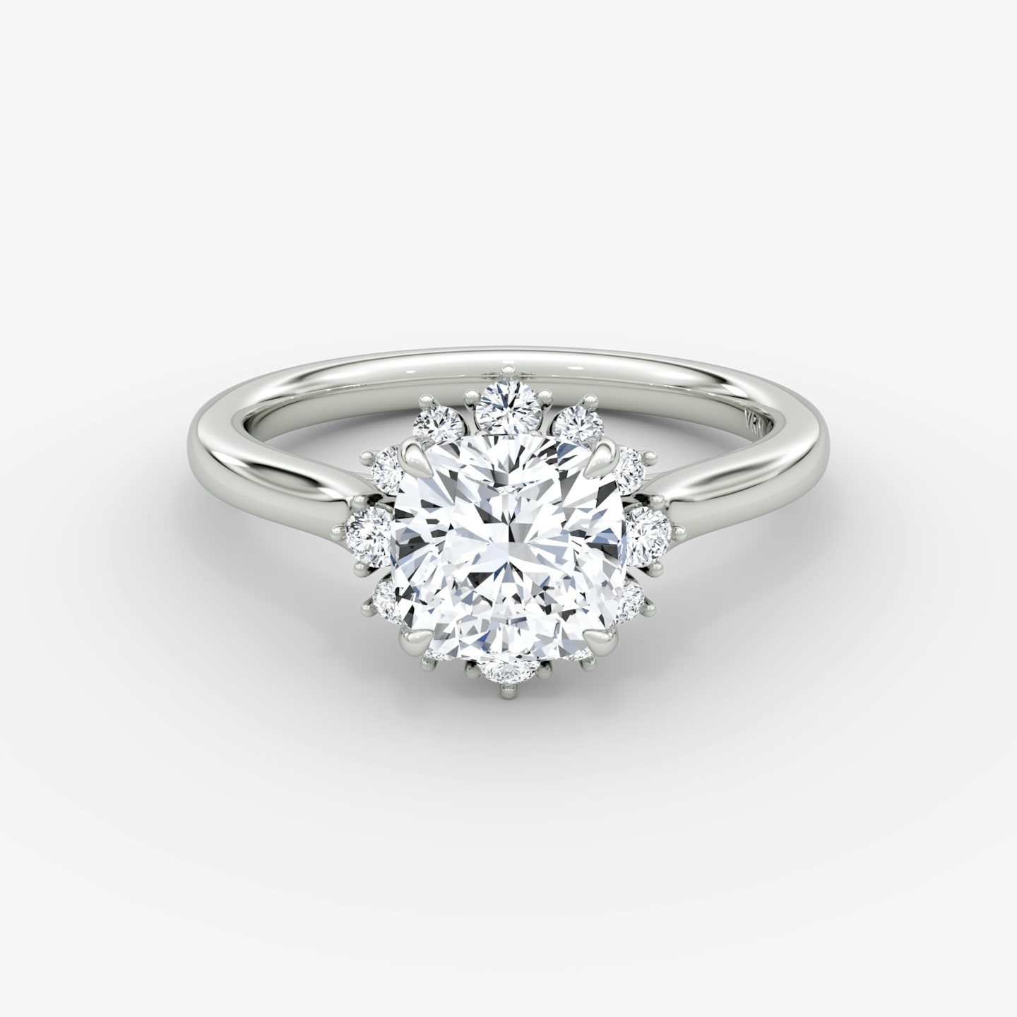 The Aurora Halo | Cushion | 18k | White Gold | bandAccent: Plain | diamondOrientation: vertical | caratWeight: other