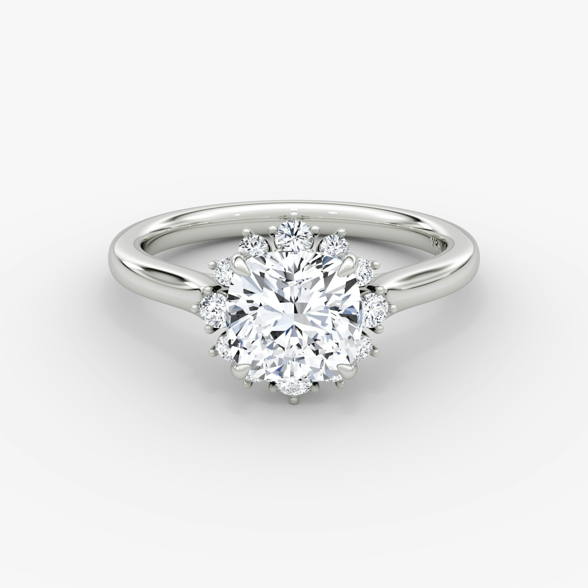 The Aurora Halo | Cushion | 18k | White Gold | bandAccent: Plain | diamondOrientation: vertical | caratWeight: other