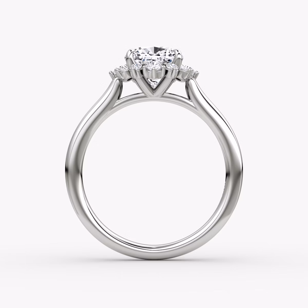 The Aurora Halo | Cushion | 18k | White Gold | bandAccent: Plain | diamondOrientation: vertical | caratWeight: other