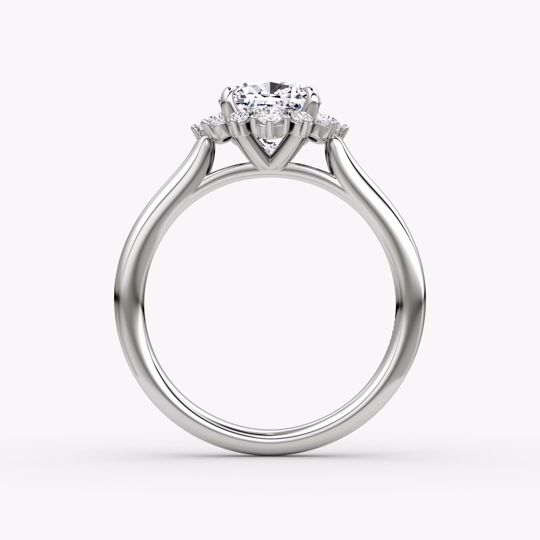 The Aurora Halo | Cushion | 18k | White Gold | bandAccent: Plain | diamondOrientation: vertical | caratWeight: other