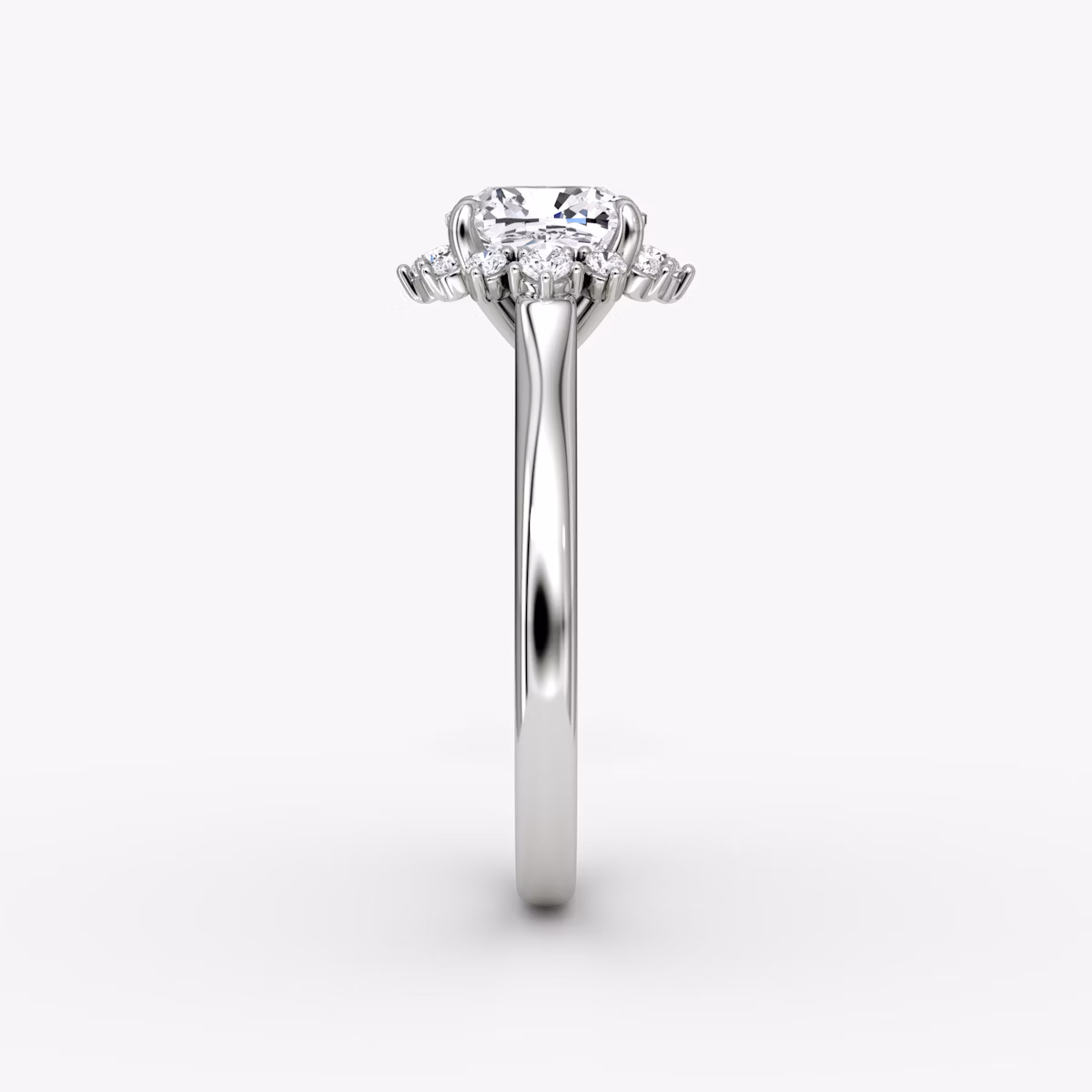The Aurora Halo | Cushion | 18k | White Gold | bandAccent: Plain | diamondOrientation: vertical | caratWeight: other