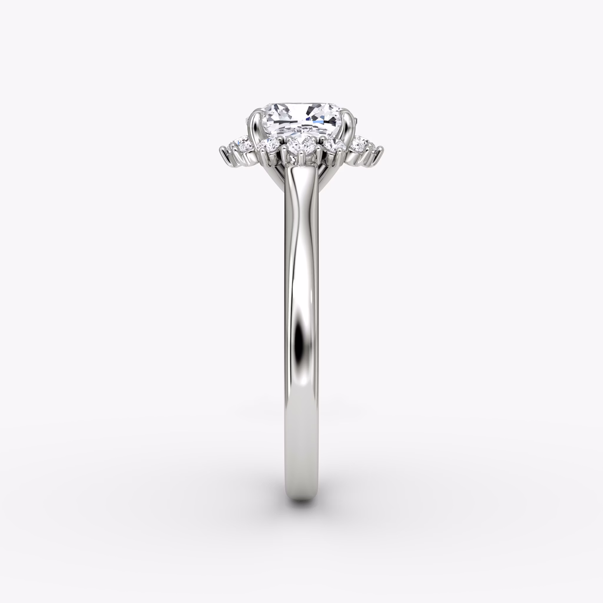The Aurora Halo | Cushion | 18k | White Gold | bandAccent: Plain | diamondOrientation: vertical | caratWeight: other