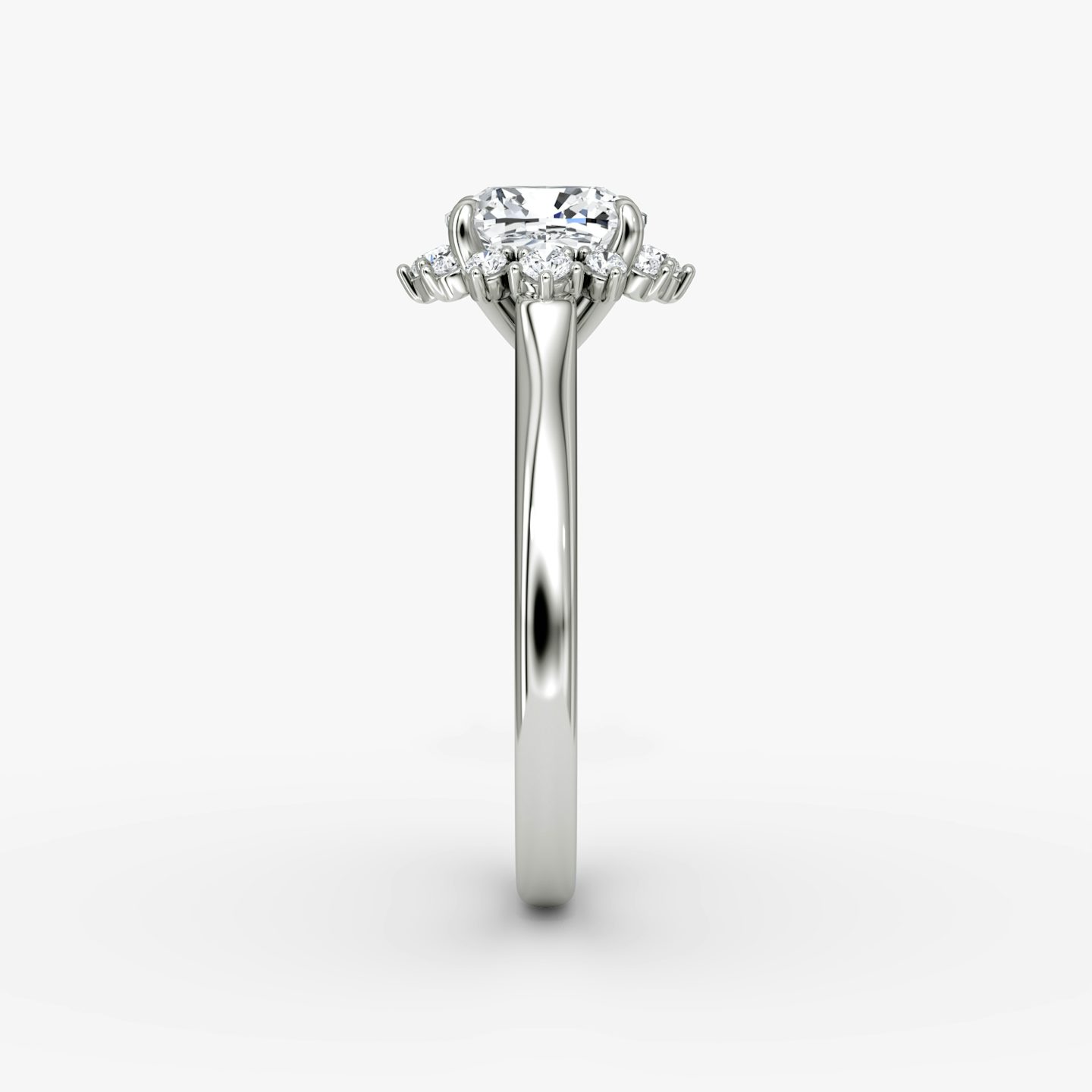The Aurora Halo | Cushion | 18k | White Gold | bandAccent: Plain | diamondOrientation: vertical | caratWeight: other
