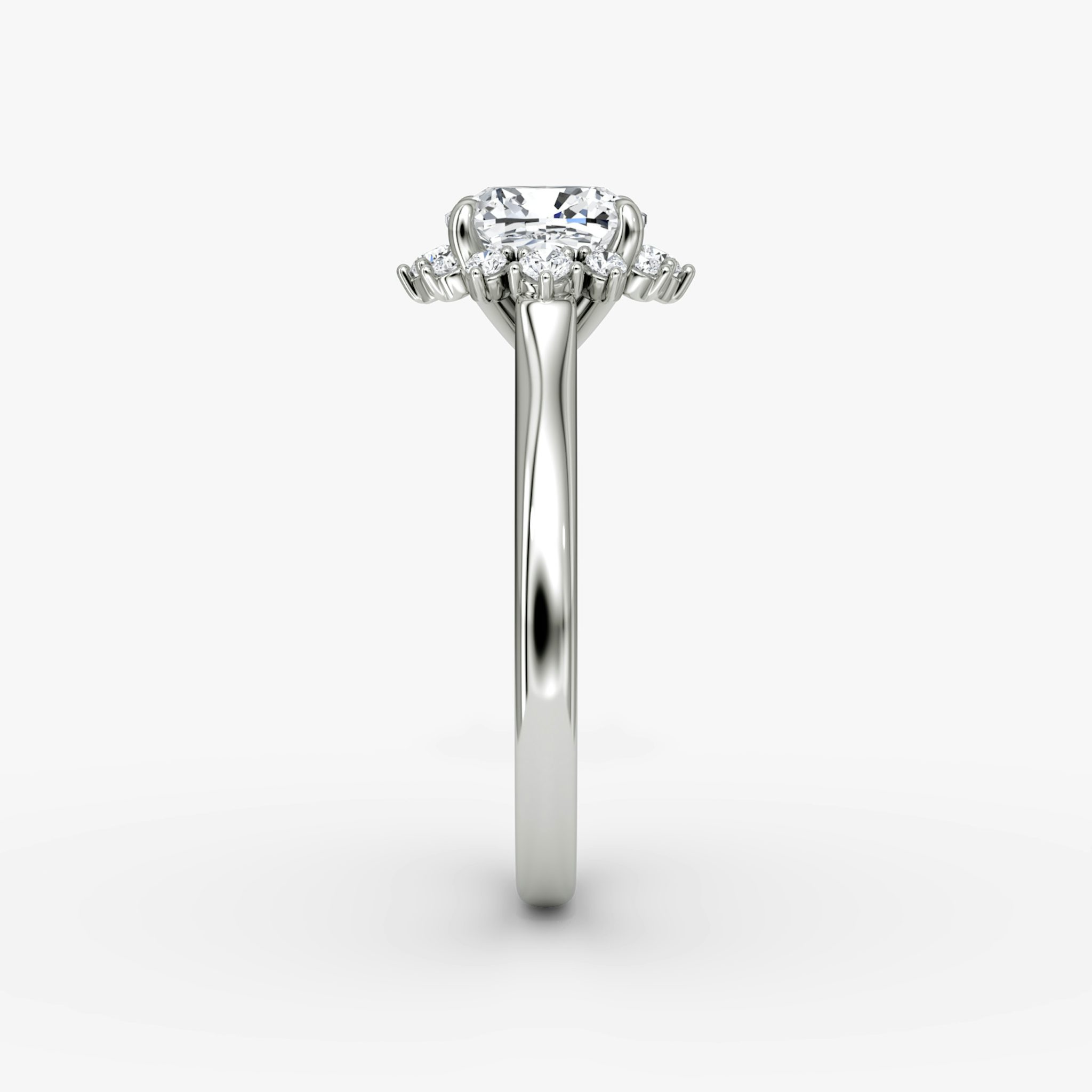 The Aurora Halo | Cushion | 18k | White Gold | bandAccent: Plain | diamondOrientation: vertical | caratWeight: other