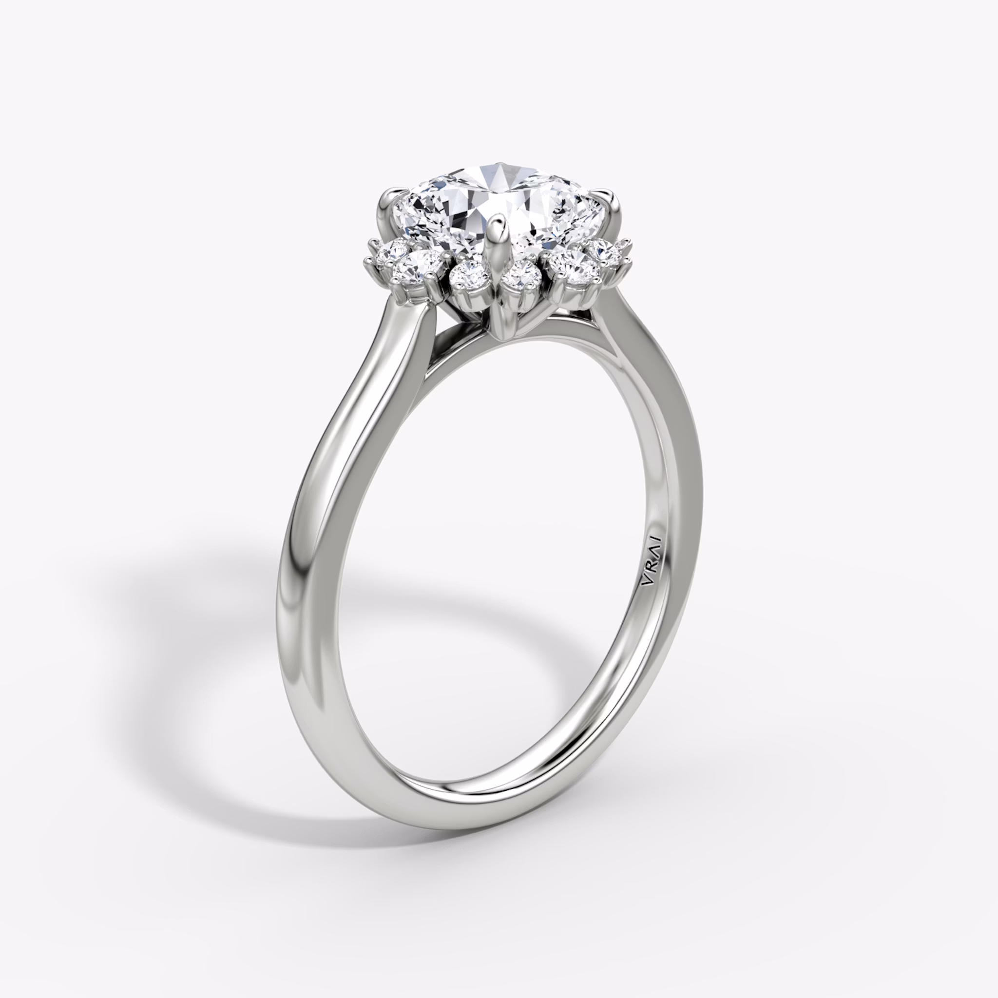 The Aurora Halo | Cushion | 18k | White Gold | bandAccent: Plain | diamondOrientation: vertical | caratWeight: other