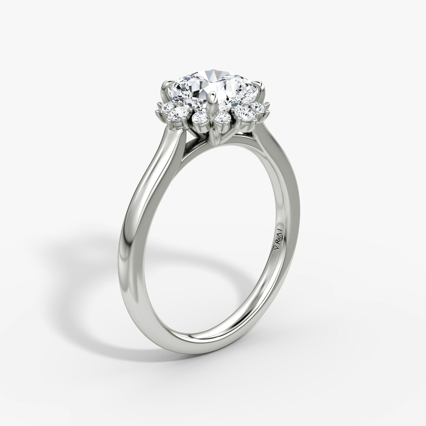 The Aurora Halo | Cushion | 18k | White Gold | bandAccent: Plain | diamondOrientation: vertical | caratWeight: other