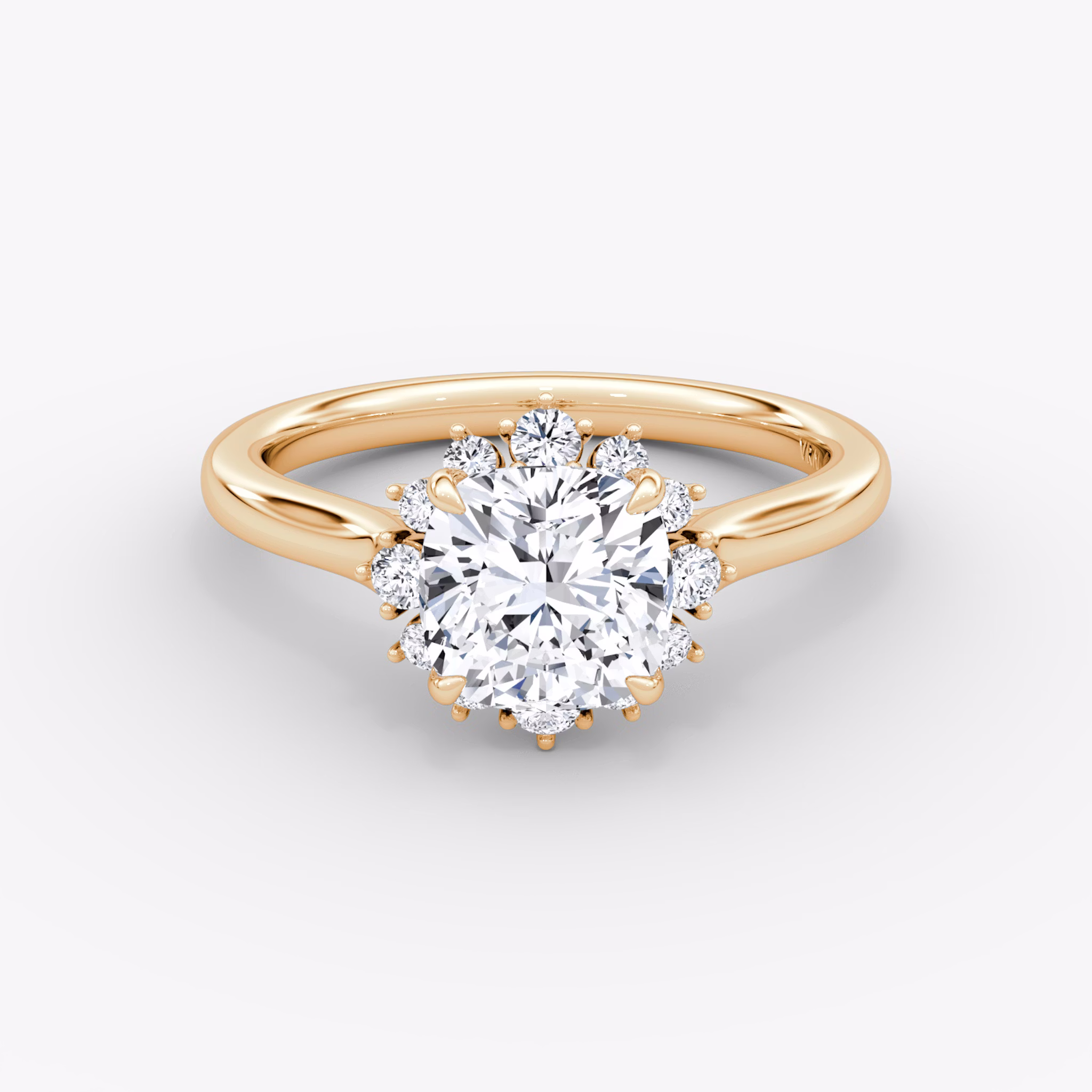 The Aurora Halo | Cushion | 14k | Rose Gold | bandAccent: Plain | diamondOrientation: vertical | caratWeight: other