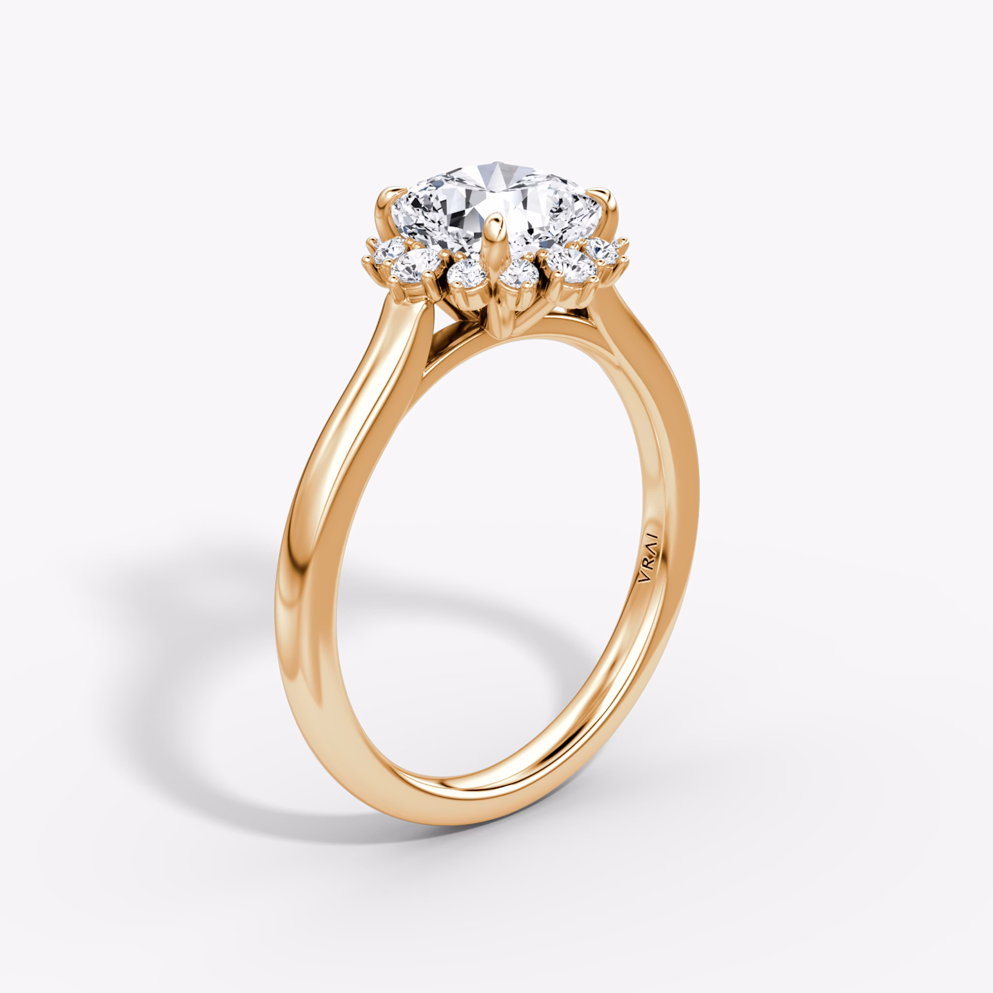 The Aurora Halo | Cushion | 14k | Rose Gold | bandAccent: Plain | diamondOrientation: vertical | caratWeight: other
