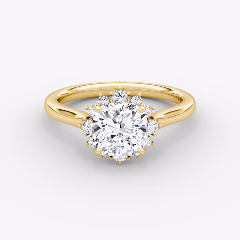 the aurora halo engagement ring cushion plain yellow gold