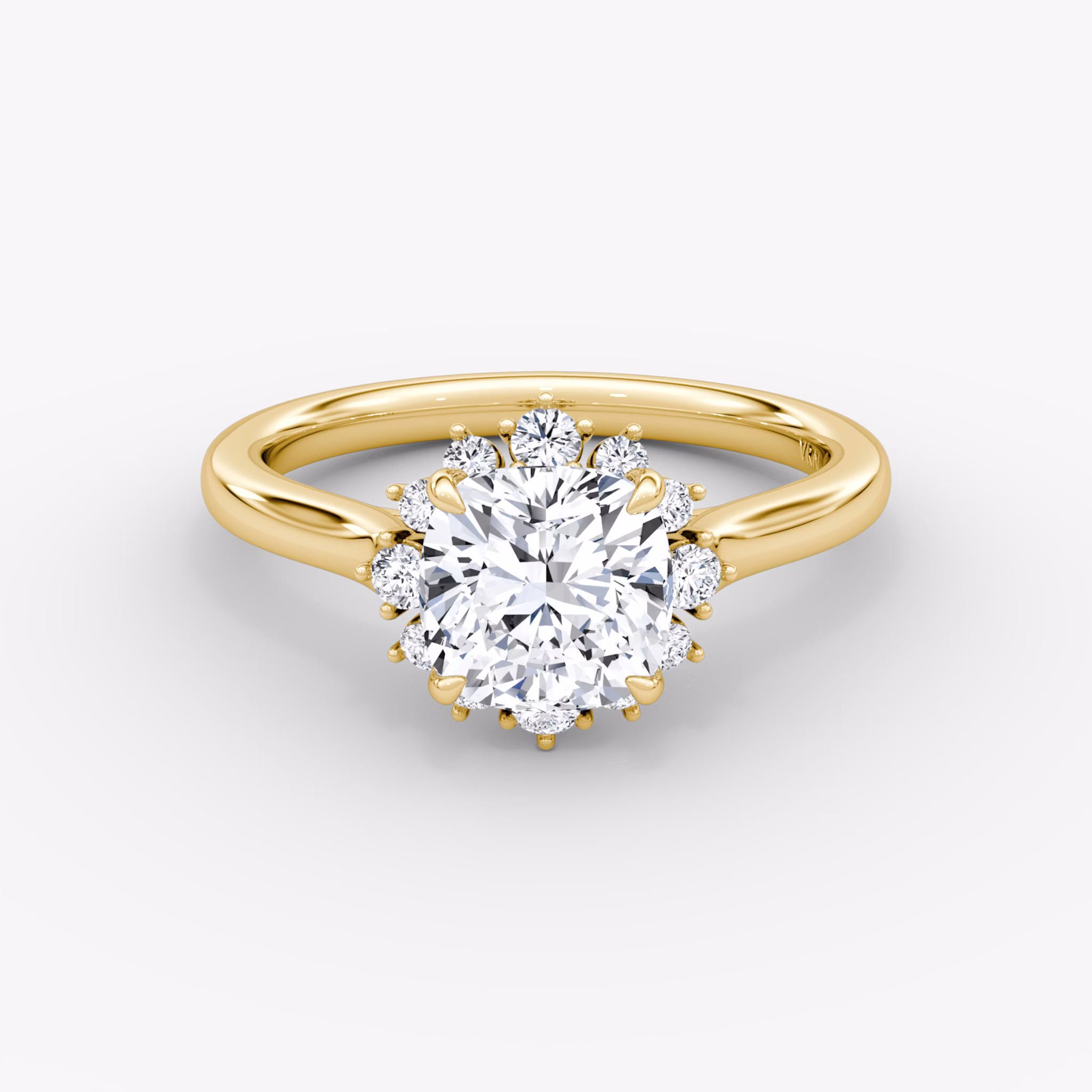 the aurora halo engagement ring cushion plain yellow gold