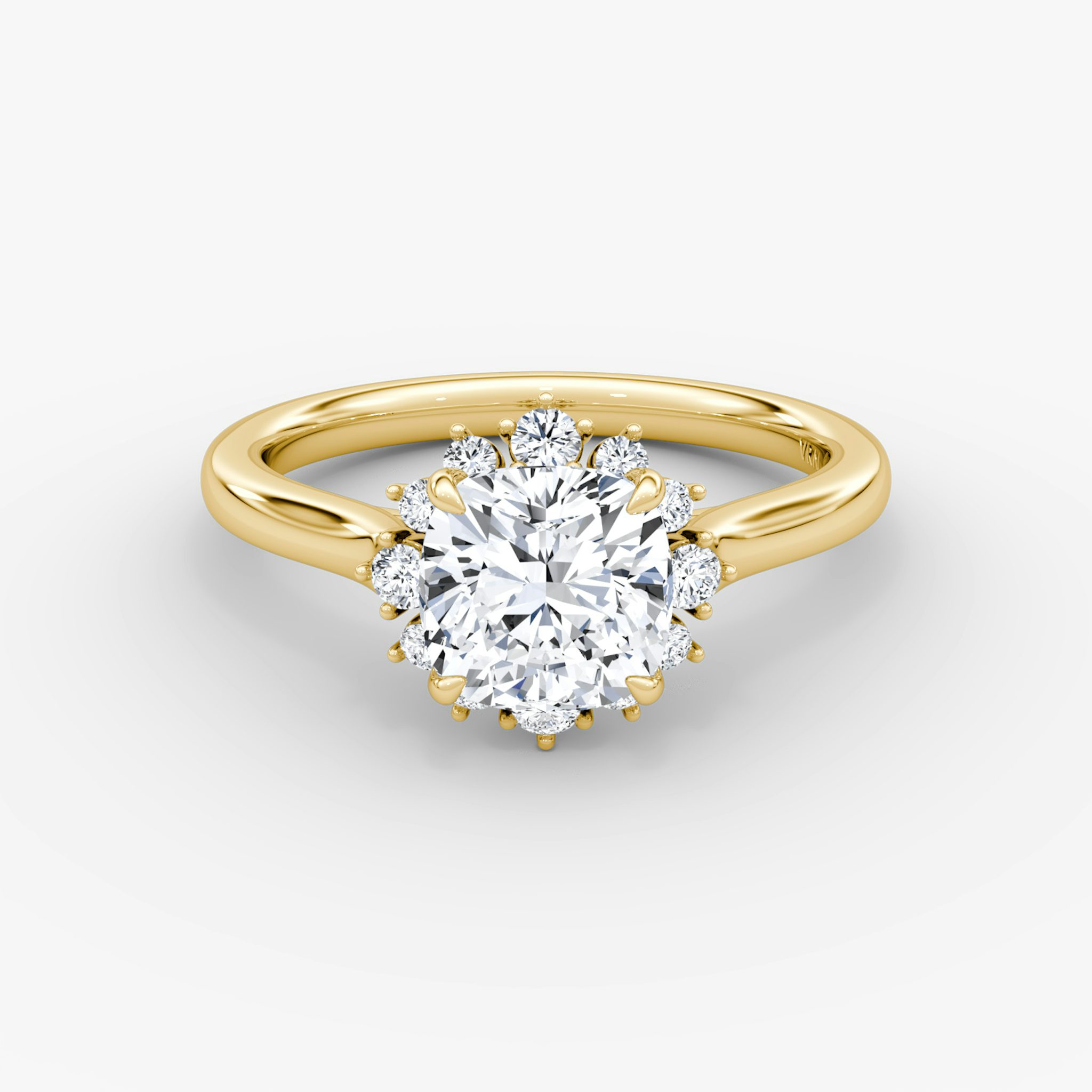 the aurora halo engagement ring cushion plain yellow gold