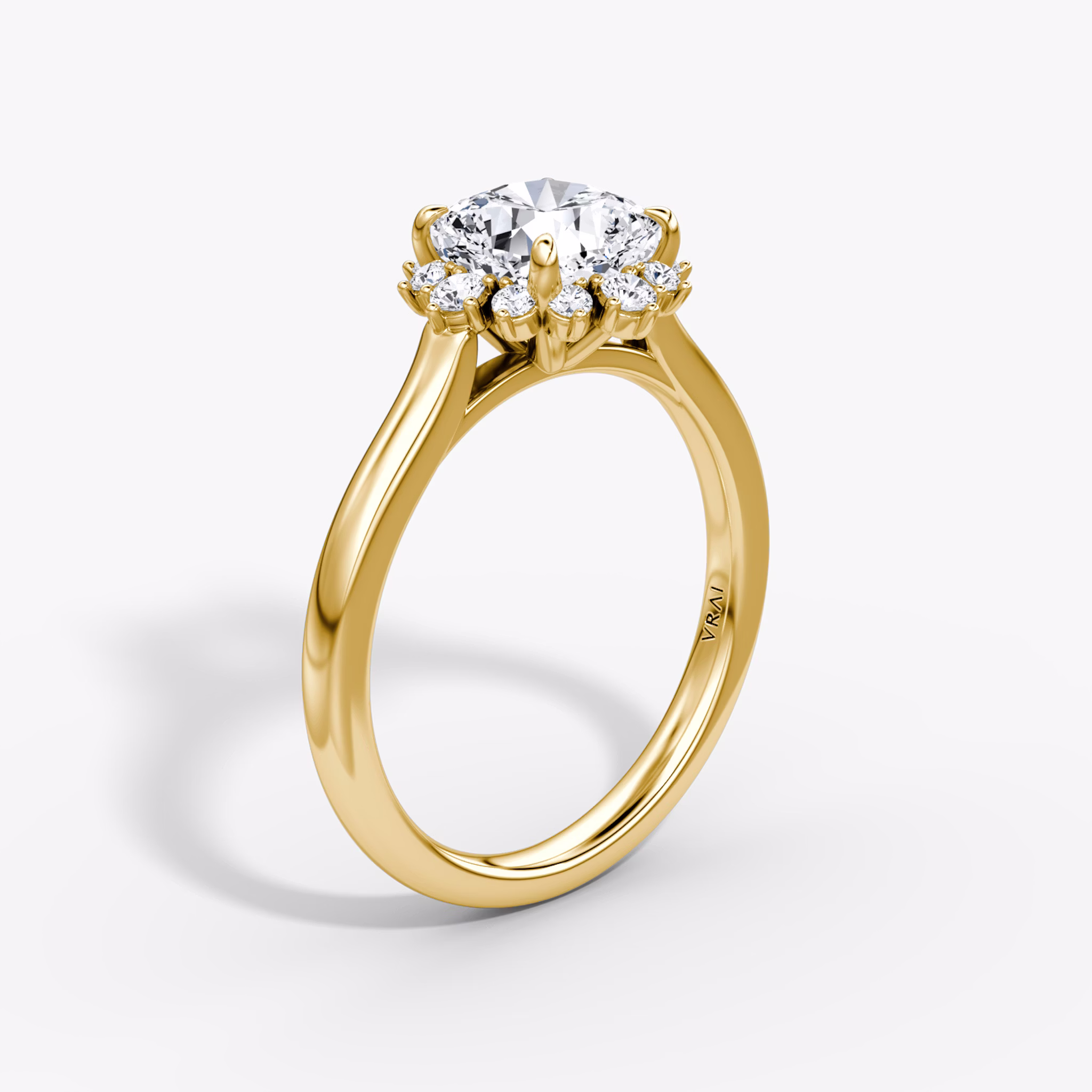 The Aurora Halo | Cushion | 18k | Yellow Gold | bandAccent: Plain | diamondOrientation: vertical | caratWeight: other