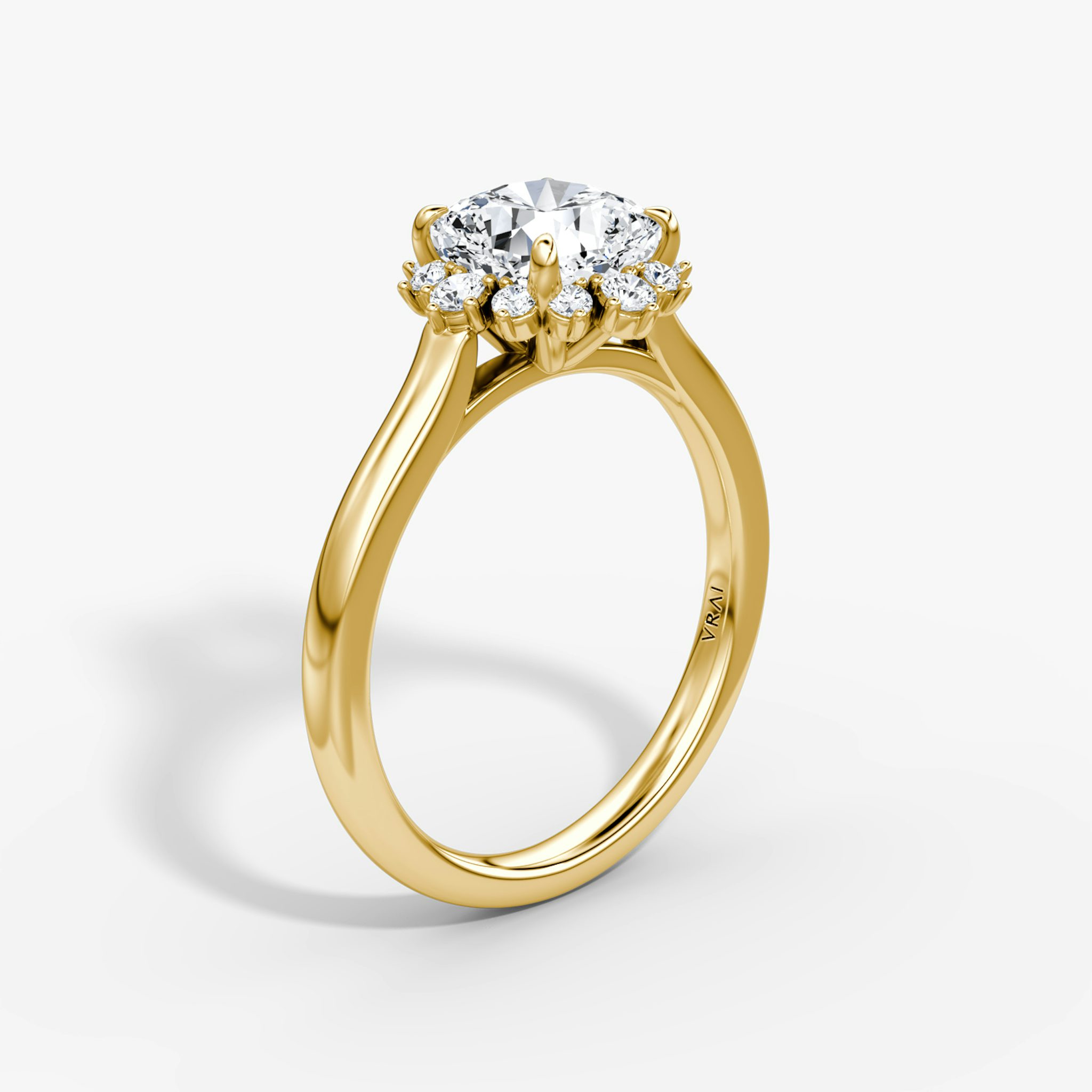 The Aurora Halo | Cushion | 18k | Yellow Gold | bandAccent: Plain | diamondOrientation: vertical | caratWeight: other