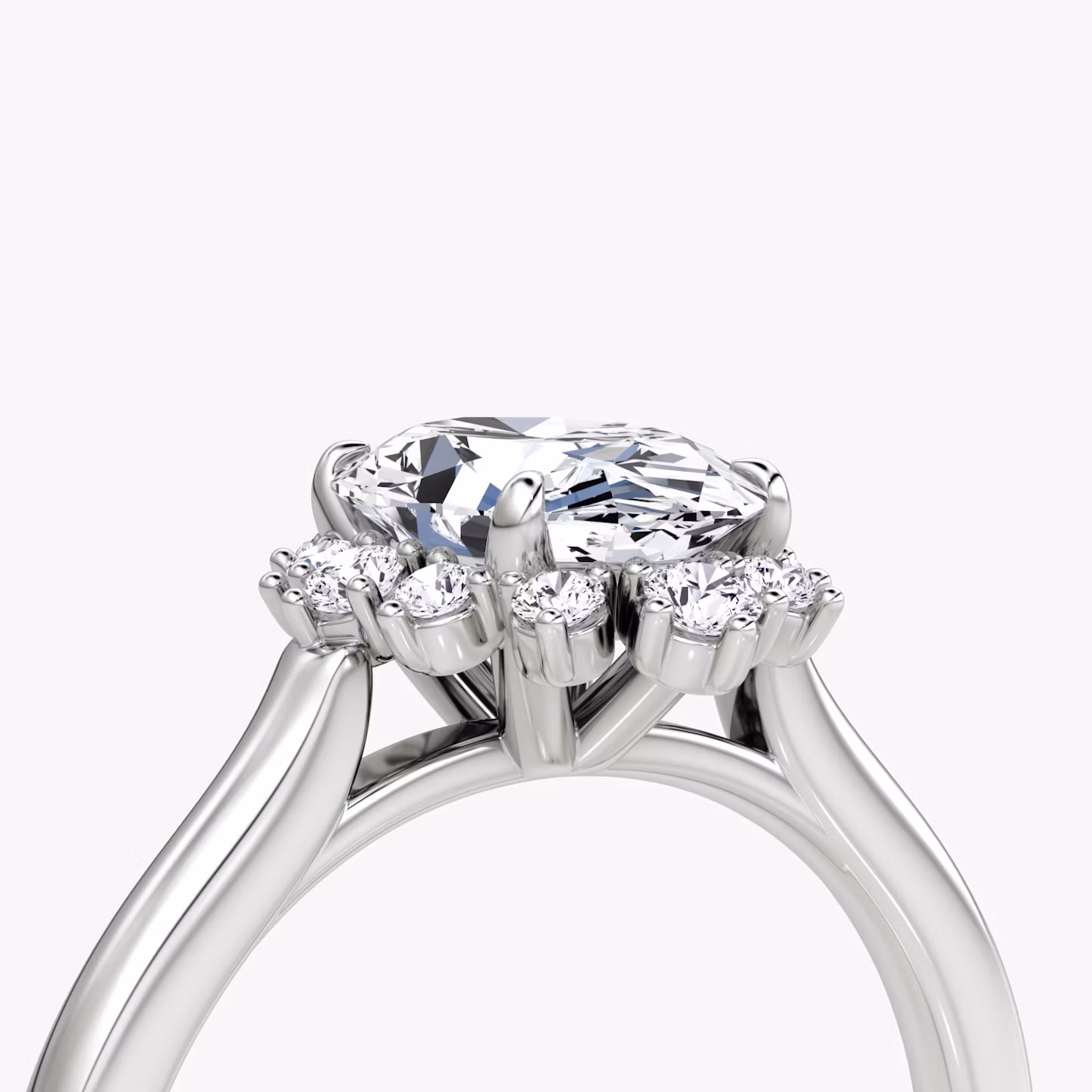 The Aurora Halo | Oval | 18k | White Gold | bandAccent: Plain | diamondOrientation: vertical | caratWeight: other