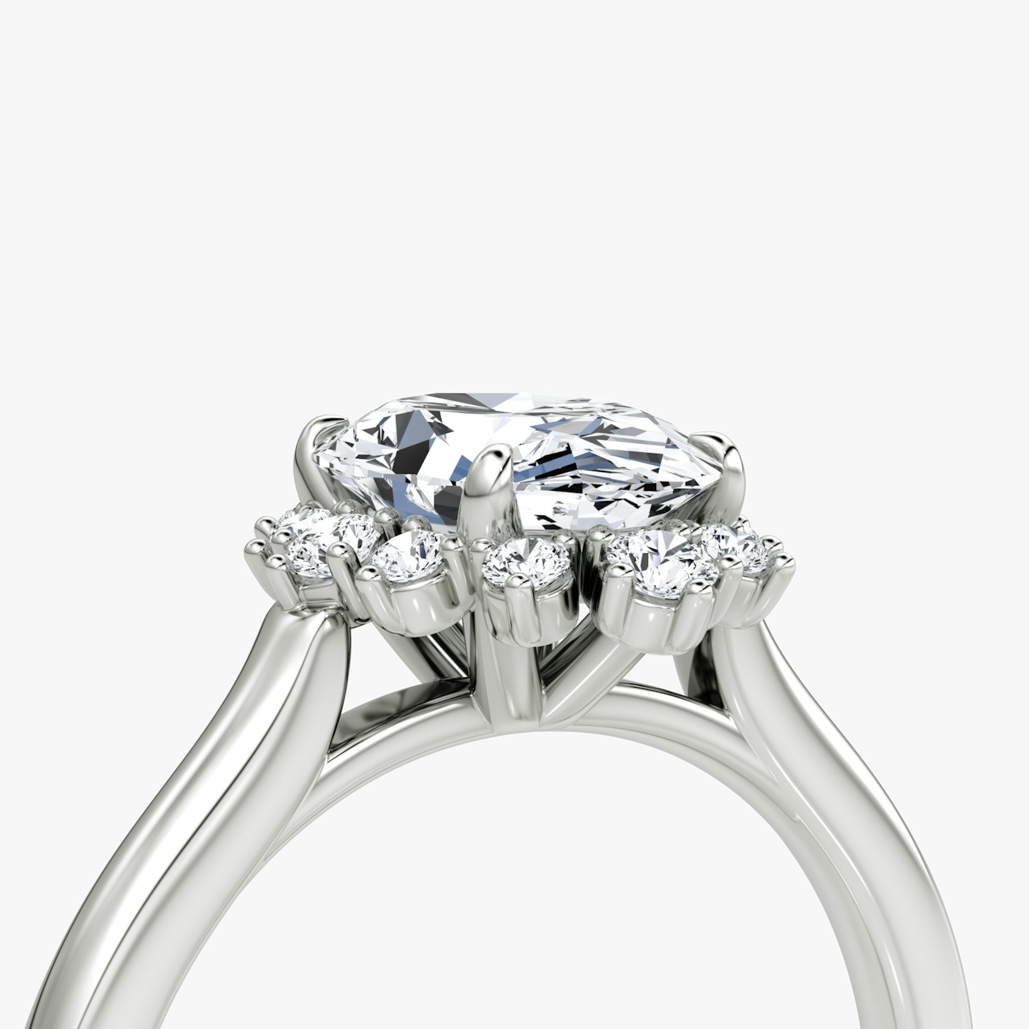 The Aurora Halo | Oval | 18k | White Gold | bandAccent: Plain | diamondOrientation: vertical | caratWeight: other
