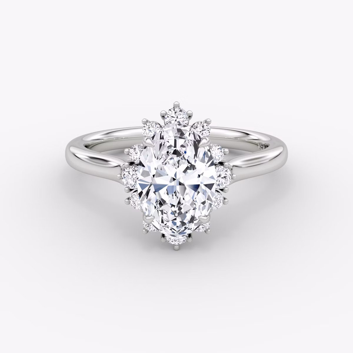 The Aurora Halo | Oval | Platinum | bandAccent: Plain | diamondOrientation: vertical | caratWeight: other