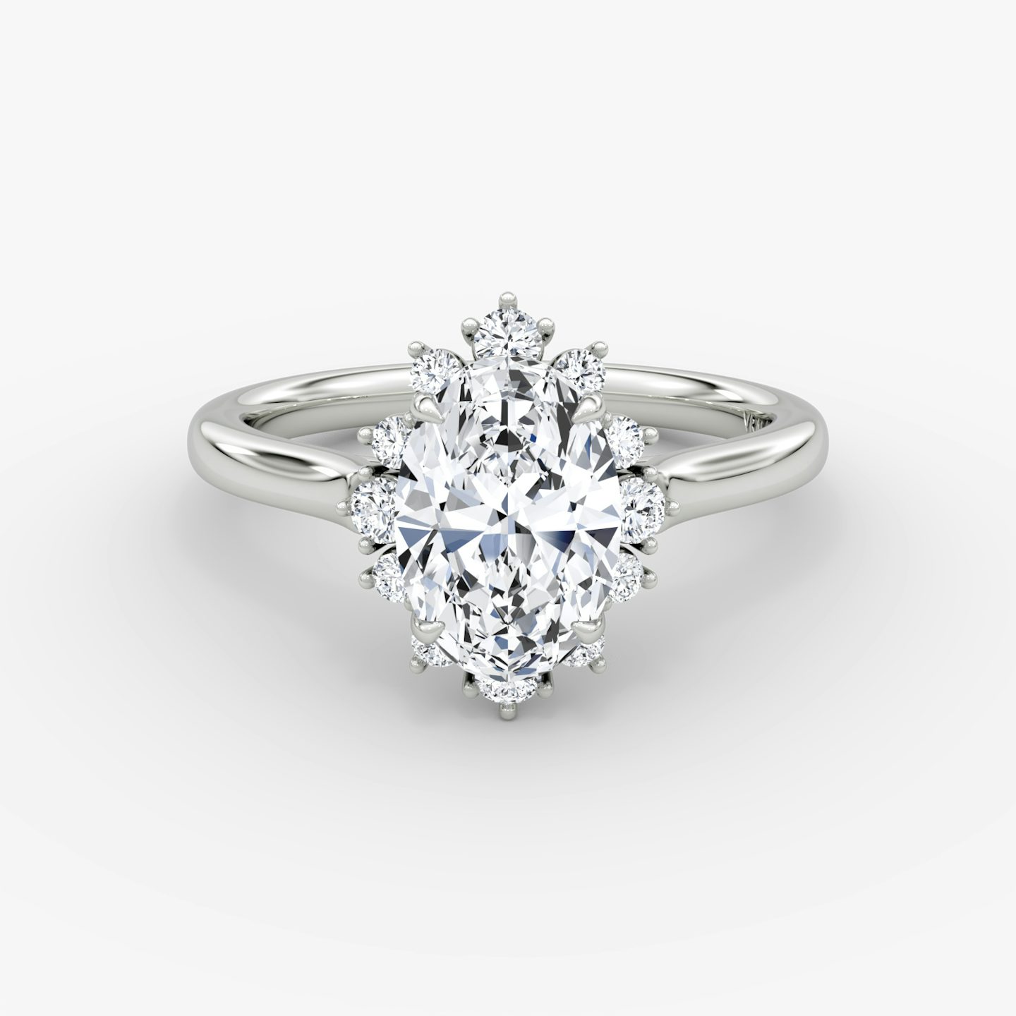 The Aurora Halo | Oval | 18k | White Gold | bandAccent: Plain | diamondOrientation: vertical | caratWeight: other