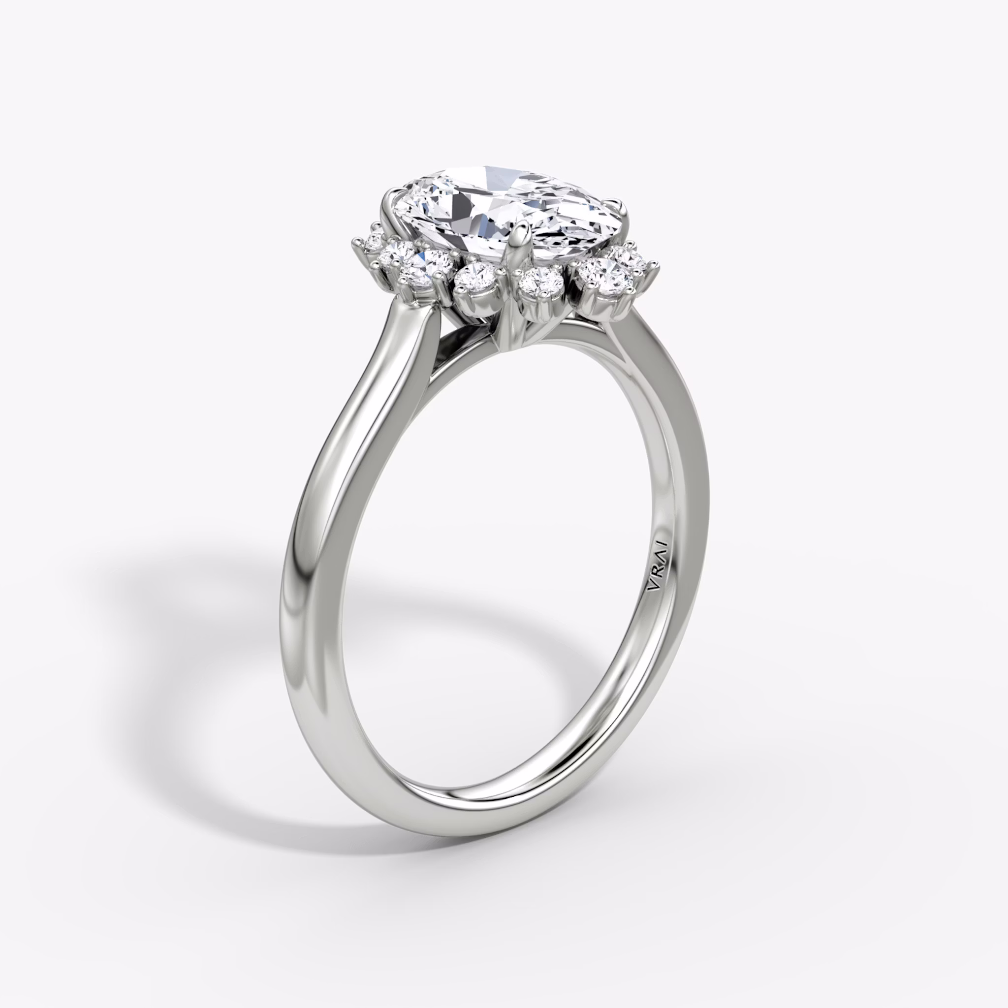 The Aurora Halo | Oval | 18k | White Gold | bandAccent: Plain | diamondOrientation: vertical | caratWeight: other