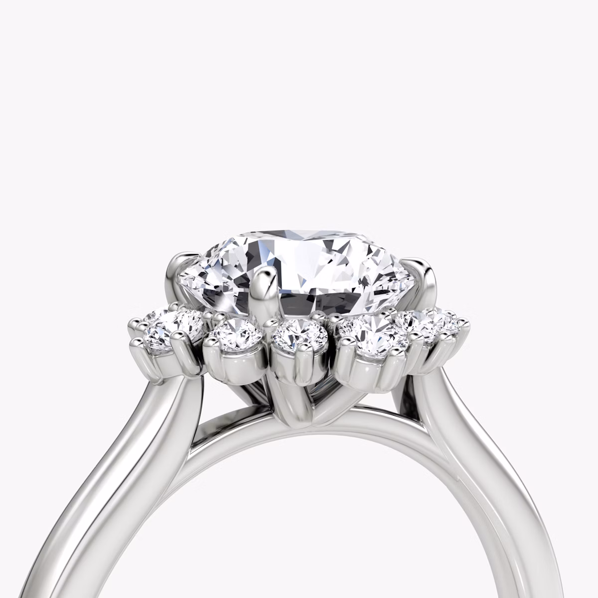 The Aurora Halo | Round Brilliant | 18k | White Gold | bandAccent: Plain | caratWeight: 1.0ct | diamondOrientation: vertical