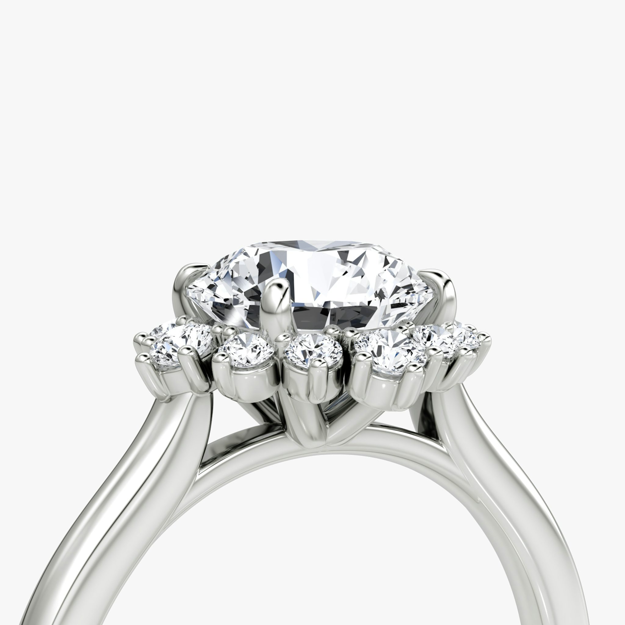 The Aurora Halo | Round Brilliant | 18k | White Gold | bandAccent: Plain | caratWeight: other | diamondOrientation: vertical