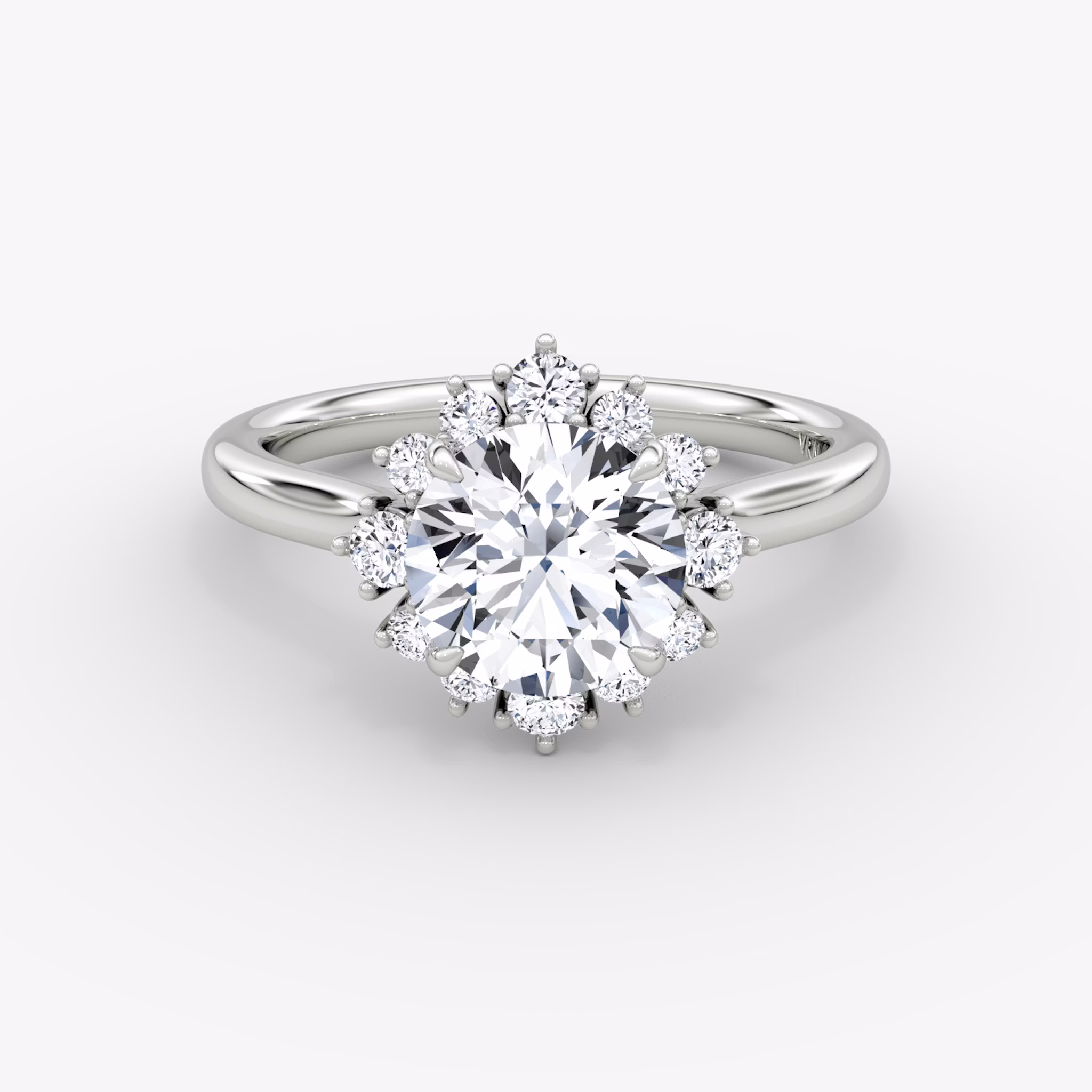 The Aurora Halo | Round Brilliant | 18k | White Gold | bandAccent: Plain | caratWeight: other | diamondOrientation: vertical