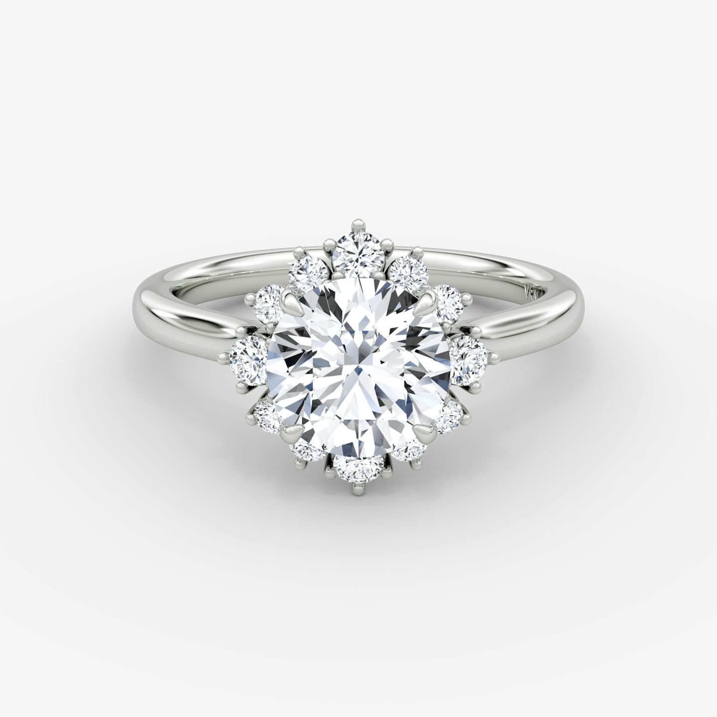 The Aurora Halo | Round Brilliant | 18k | White Gold | bandAccent: Plain | caratWeight: 1.5ct | diamondOrientation: vertical