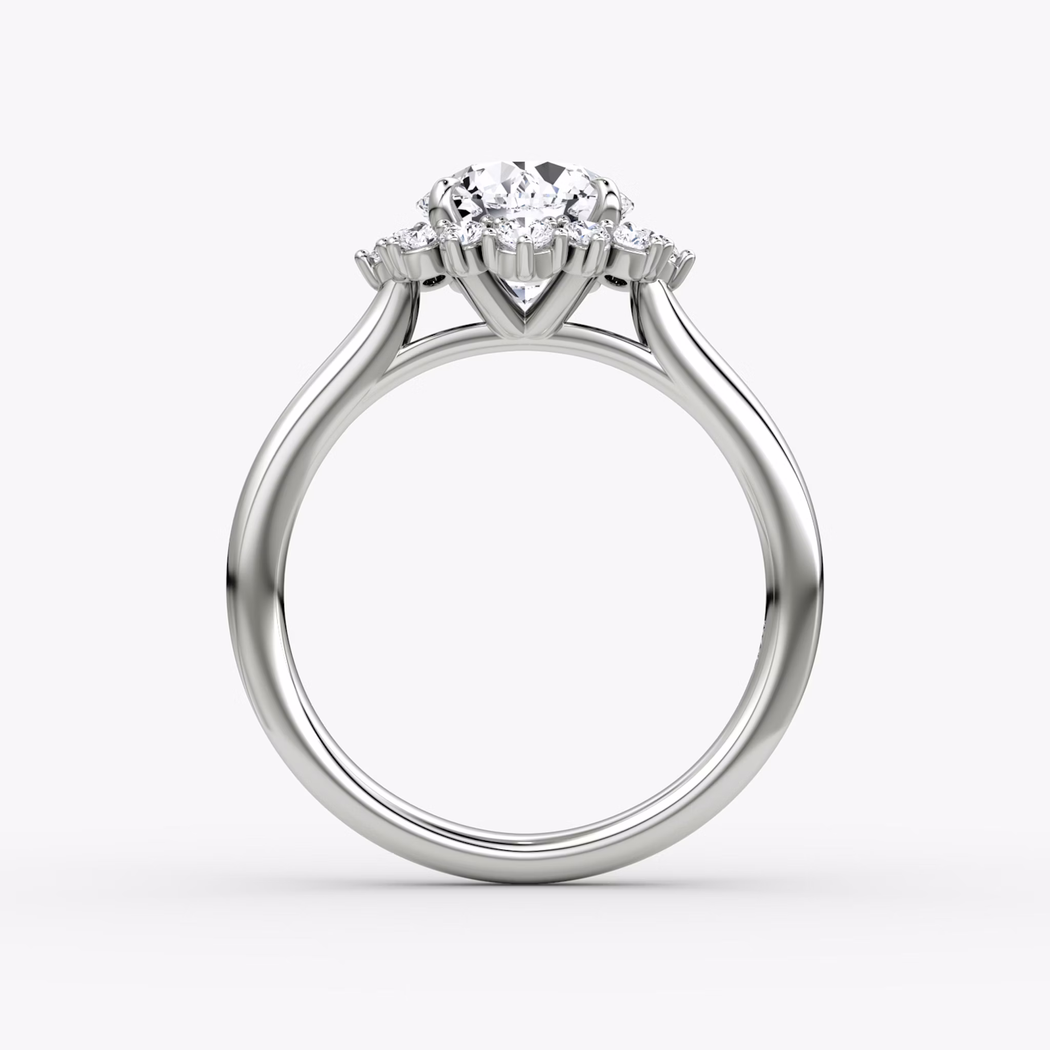 The Aurora Halo | Round Brilliant | 18k | White Gold | bandAccent: Plain | caratWeight: other | diamondOrientation: vertical