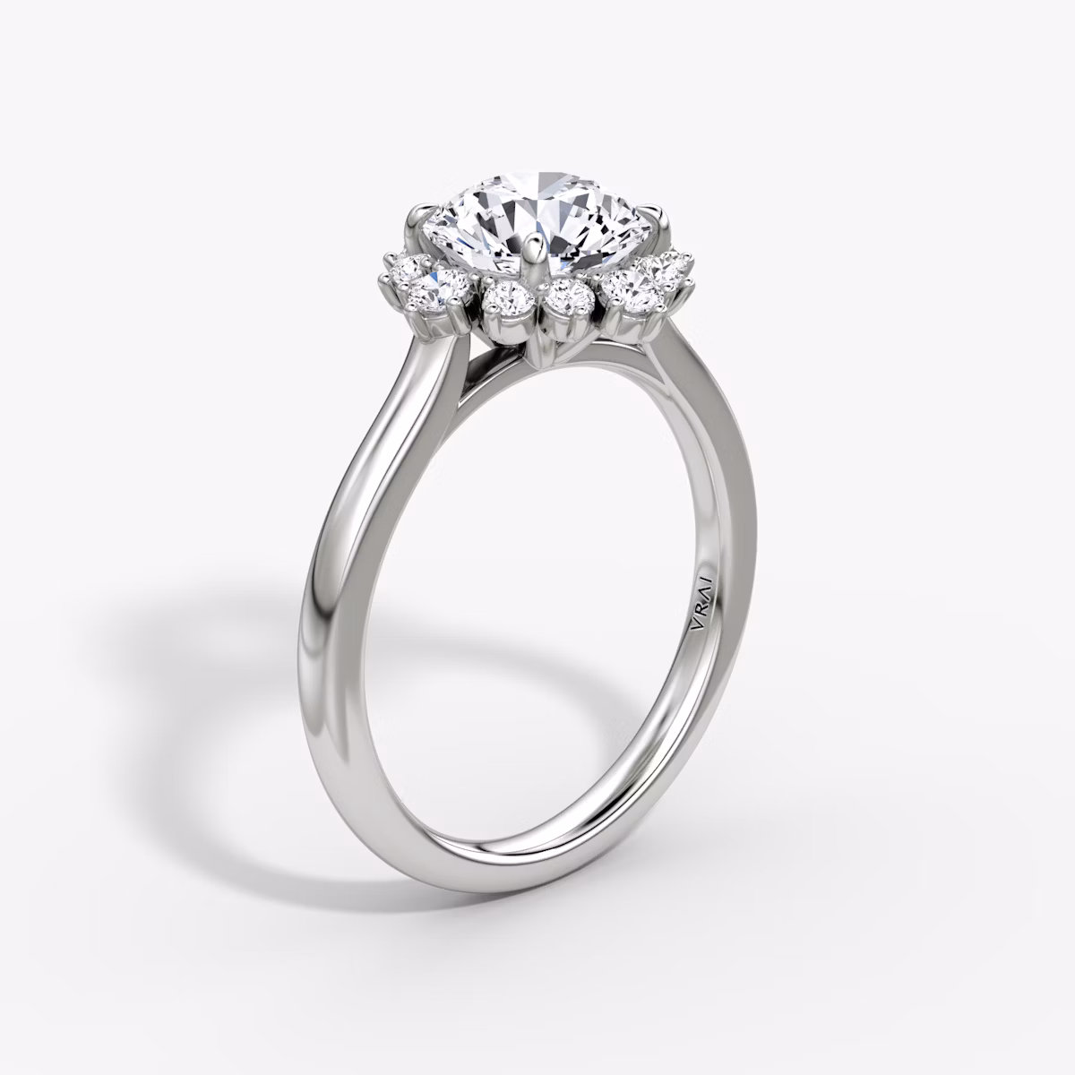 The Aurora Halo | Round Brilliant | 18k | White Gold | bandAccent: Plain | caratWeight: 1.0ct | diamondOrientation: vertical